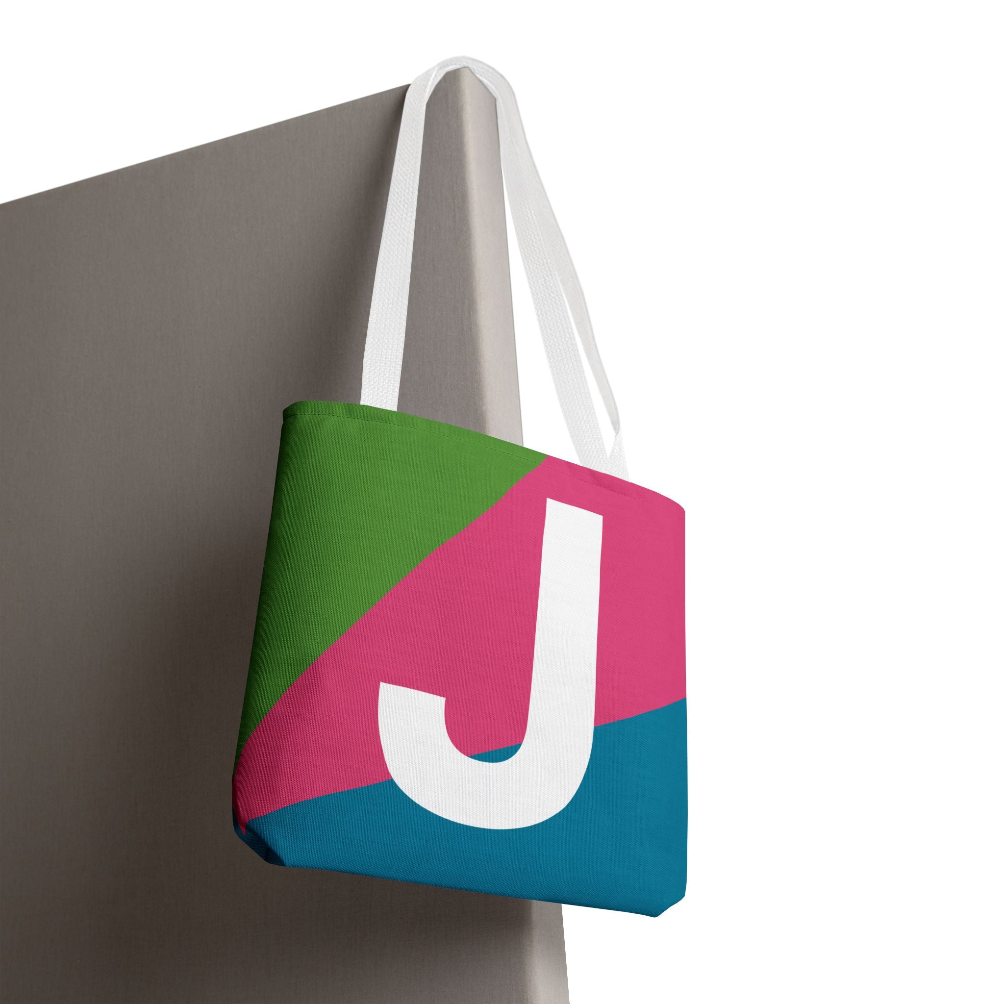 Monogram 'J' Colorblock Tote Bag — Personalized Initial J Shoulder Tote