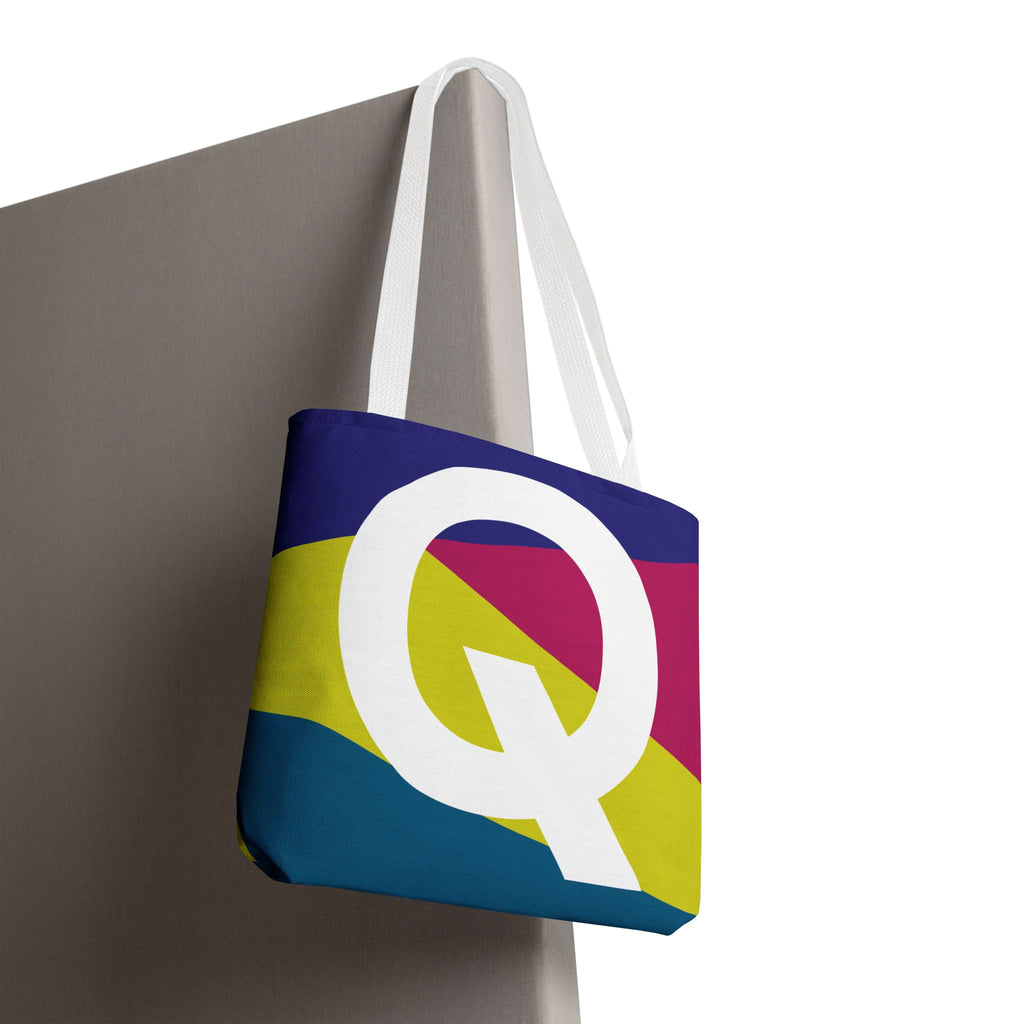 Monogram 'Q' Colorblock Tote Bag — Personalized Initial Q Shoulder Tote