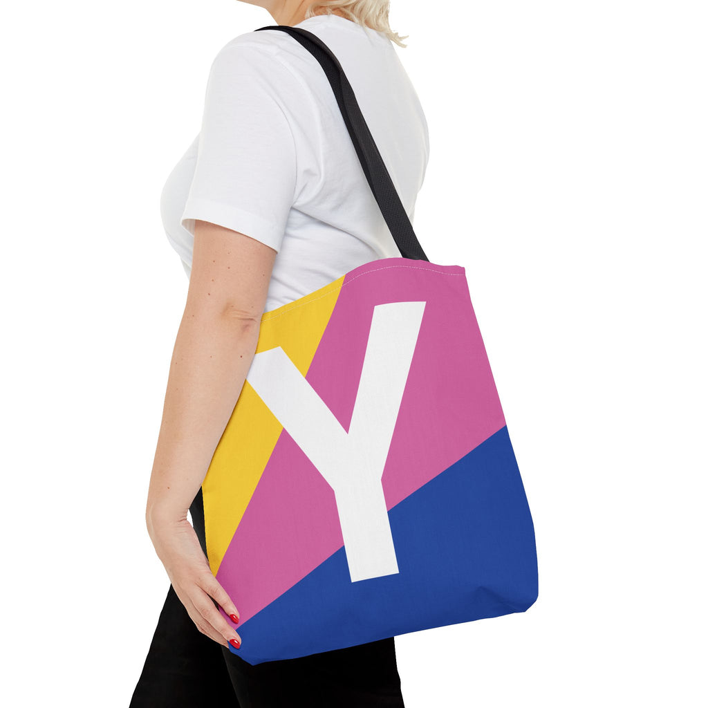 Monogram 'Y' Colorblock Tote Bag — Personalized Initial Y Shoulder Tote