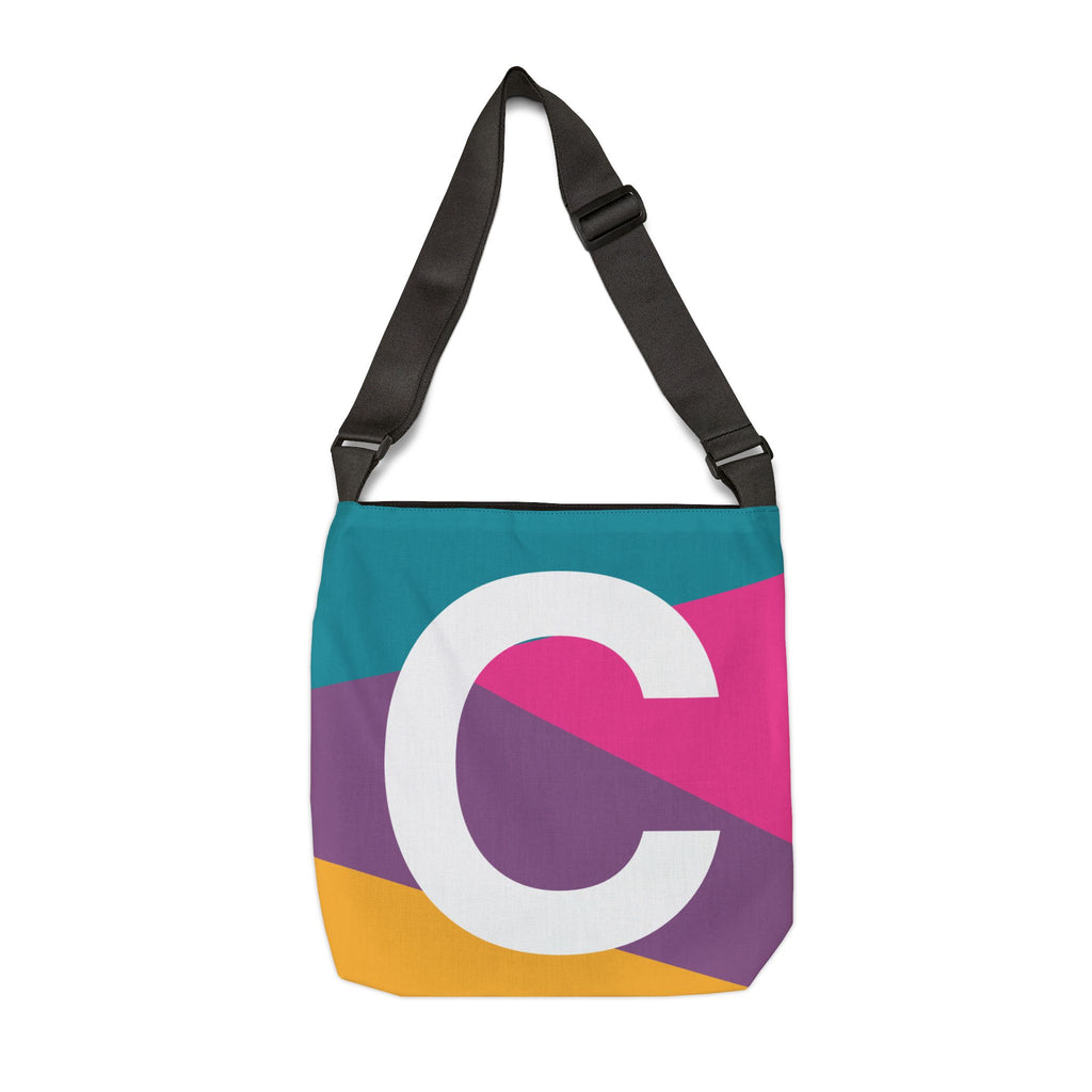 Initial Letter 'C' Colorblock Adjustable Tote Bag — Monogram Alphabet Shoulder Bag