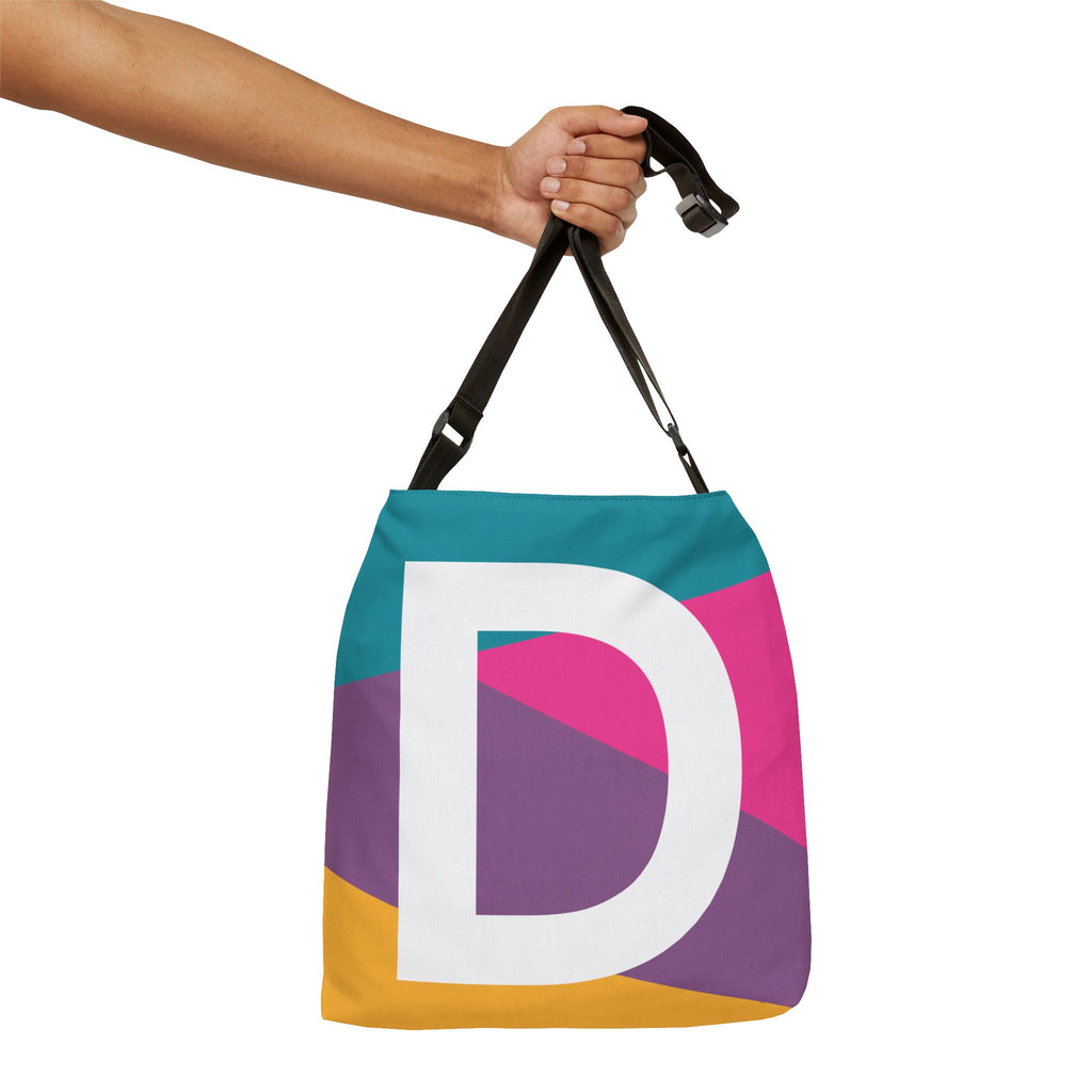 Initial Letter 'D' Colorblock Adjustable Tote Bag — Monogram Alphabet Shoulder Bag