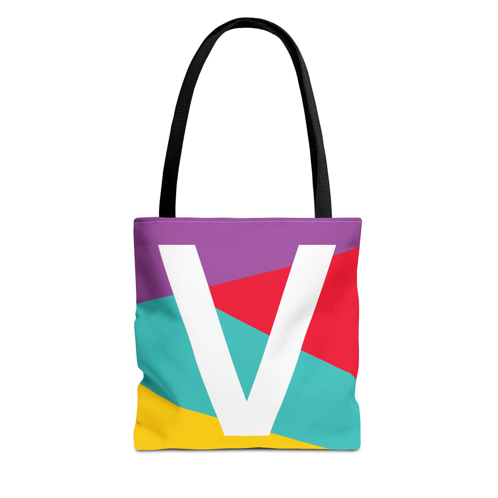 Monogram 'V' Colorblock Tote Bag — Personalized Initial V Shoulder Tote