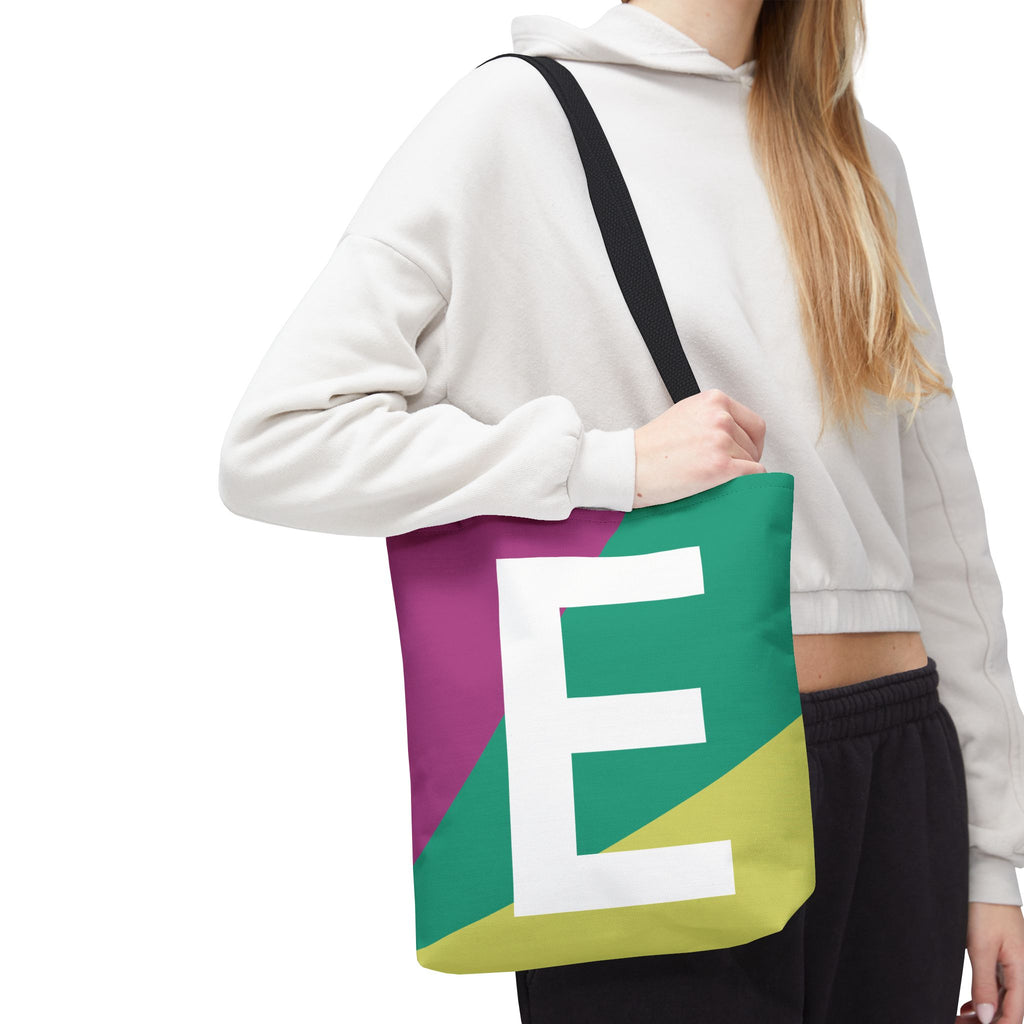Monogram 'E' Colorblock Tote Bag — Personalized Initial E Shoulder Tote