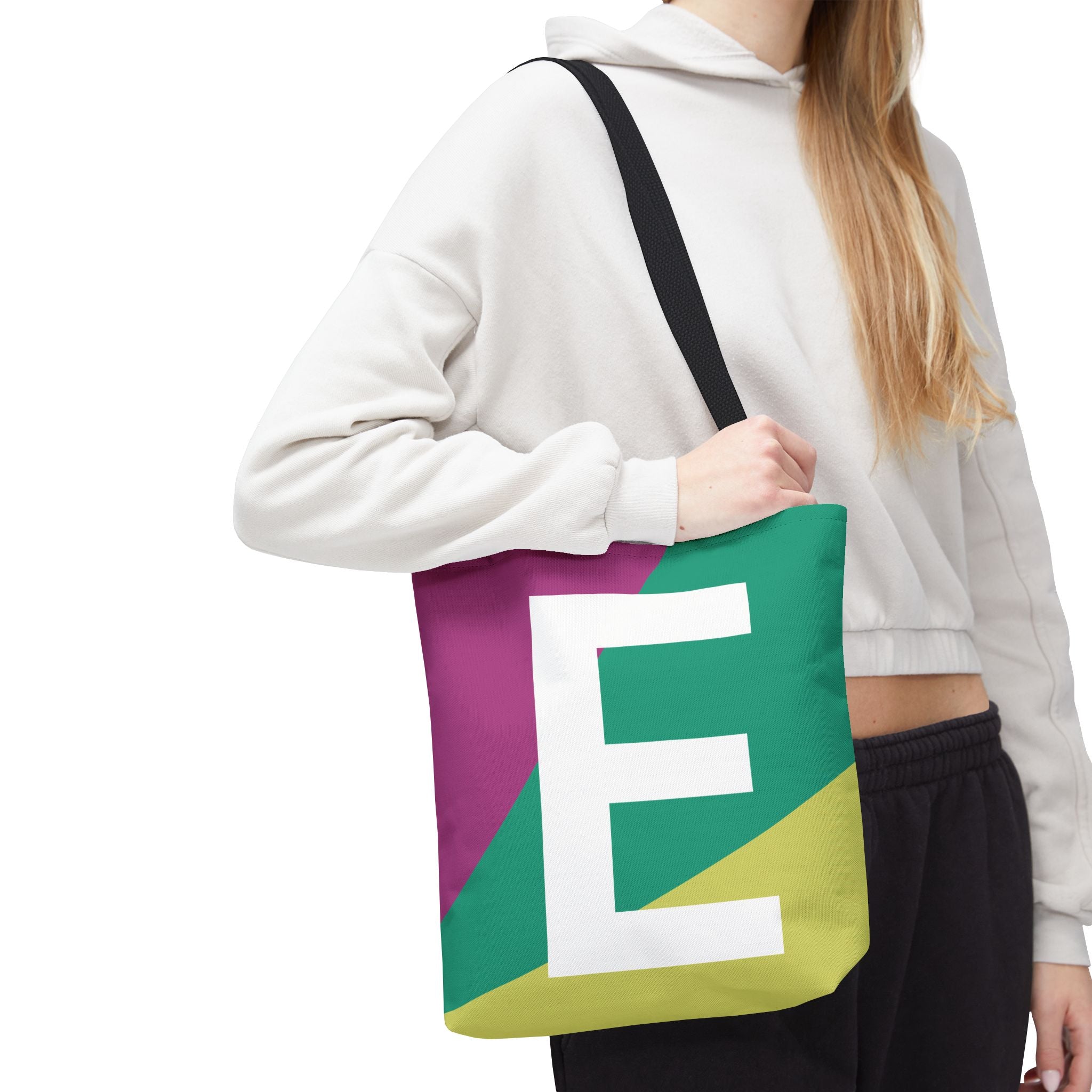 Monogram 'E' Colorblock Tote Bag — Personalized Initial E Shoulder Tote