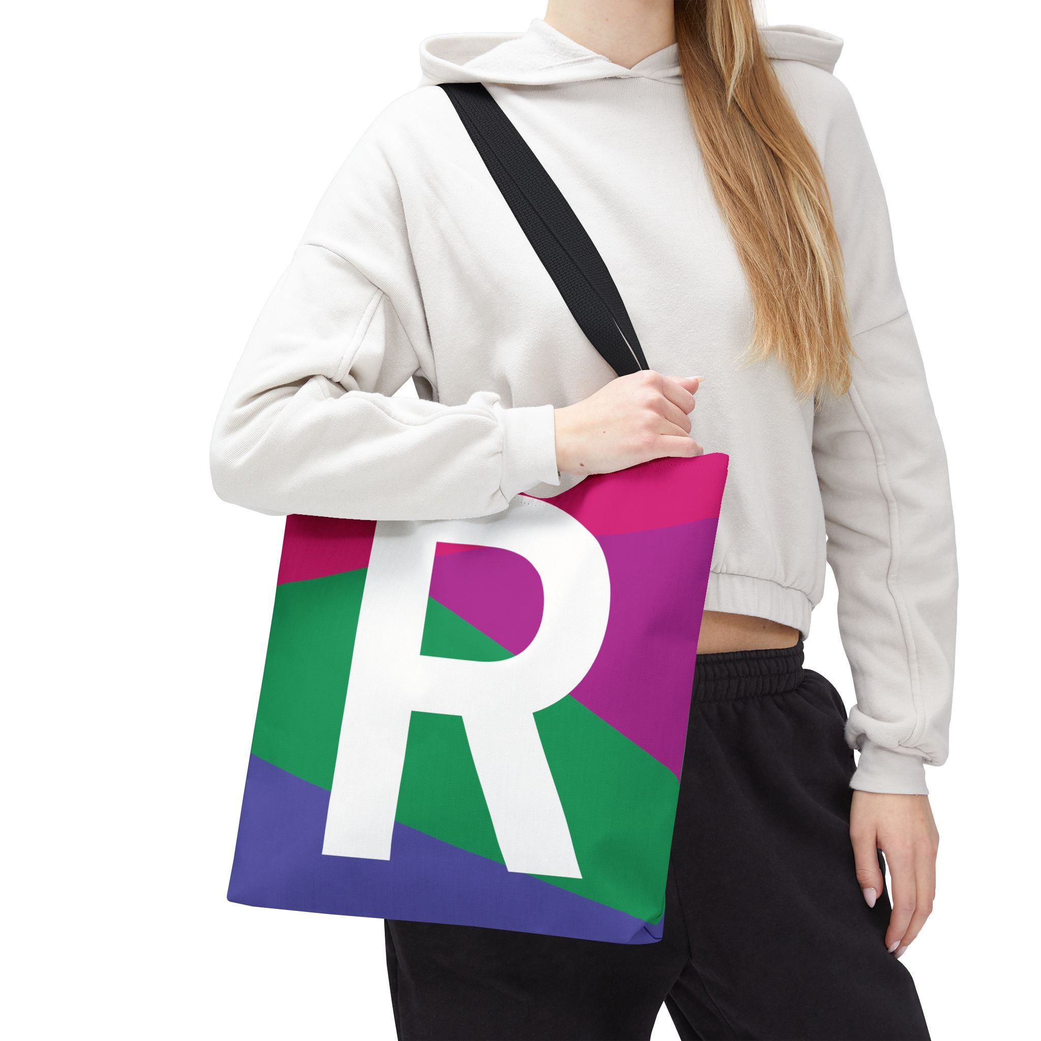 Monogram 'R' Colorblock Tote Bag — Personalized Initial R Shoulder Tote