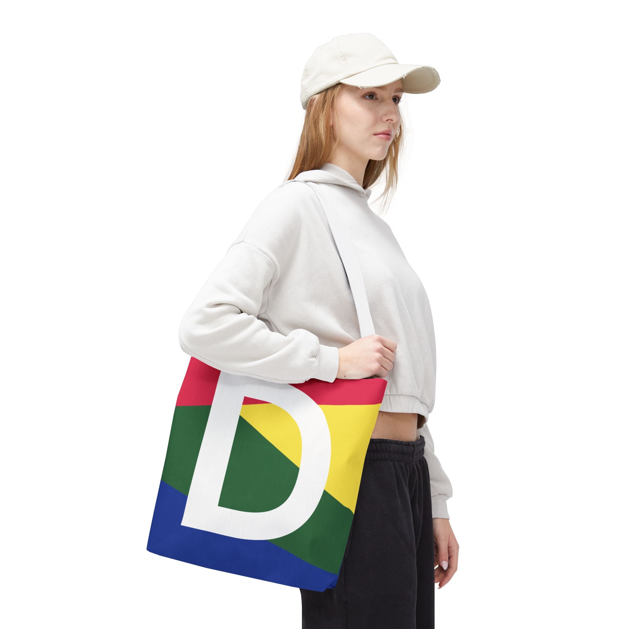 Monogram 'D' Colorblock Tote Bag — Personalized Initial D Shoulder Tote