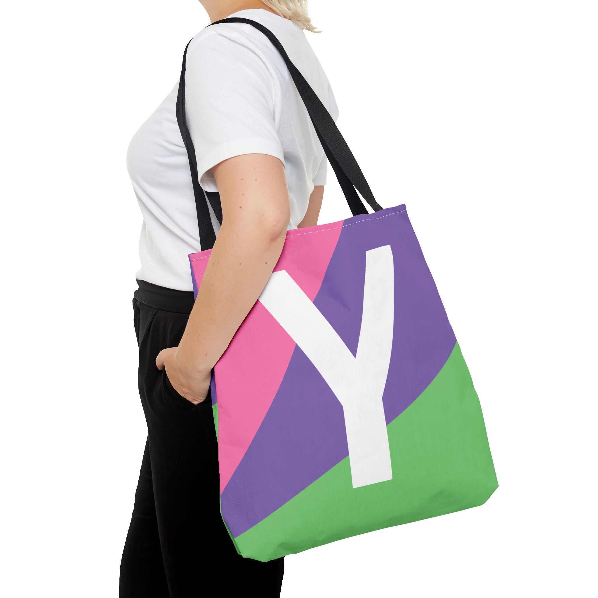 Monogram 'Y' Colorblock Tote Bag — Personalized Initial Y Shoulder Tote