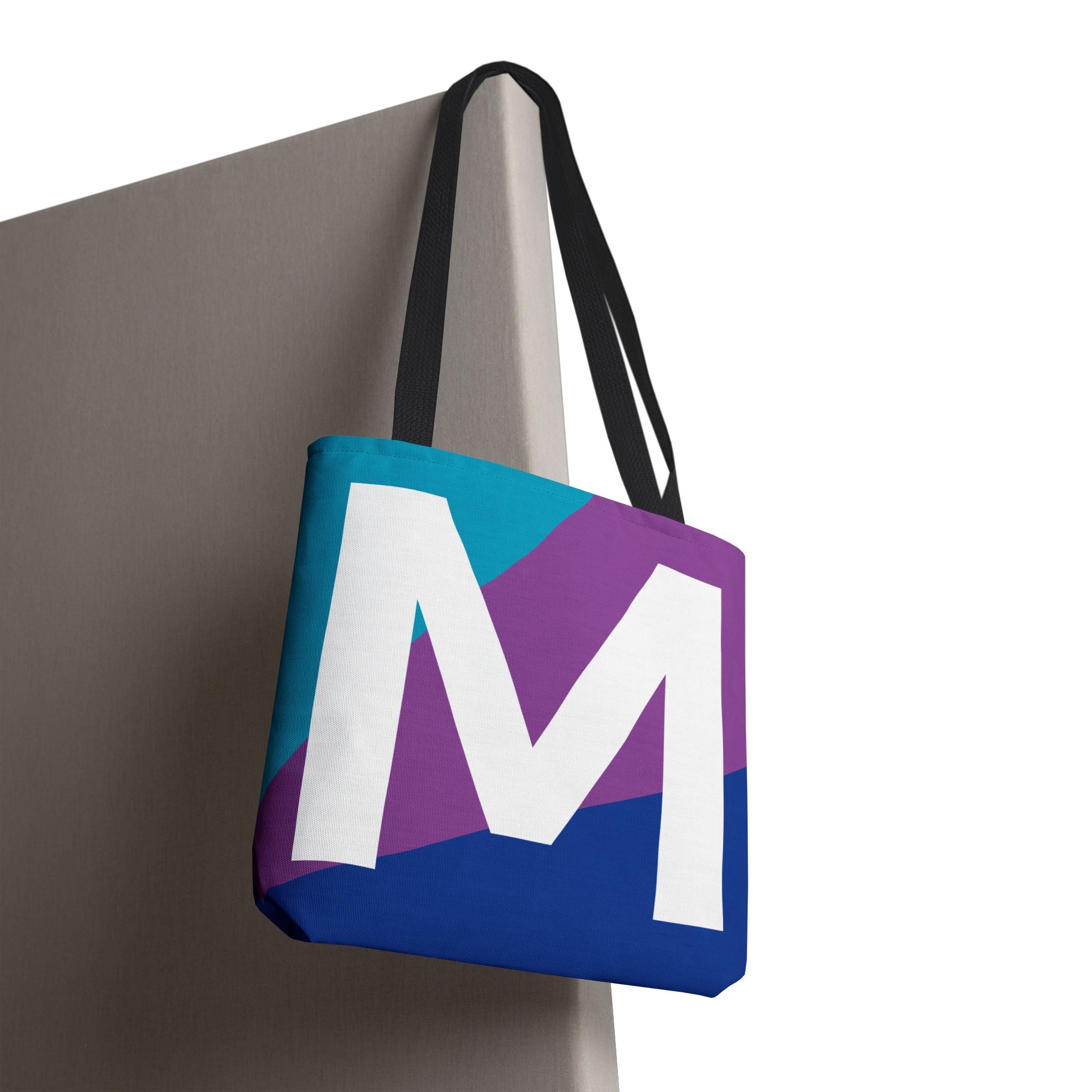 Monogram 'M' Colorblock Tote Bag — Personalized Initial M Shoulder Tote
