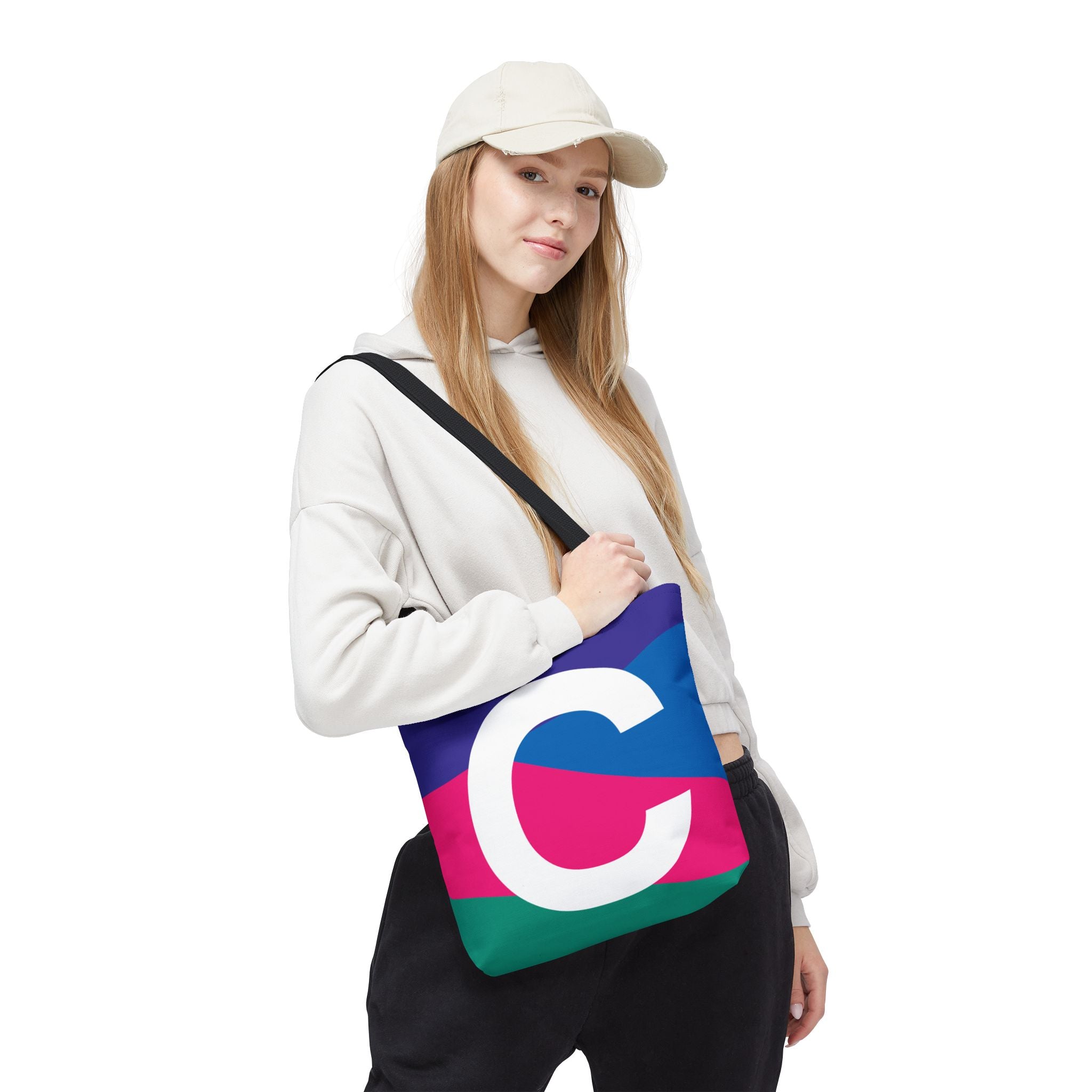 Monogram 'C' Colorblock Tote Bag — Personalized Initial C Shoulder Tote