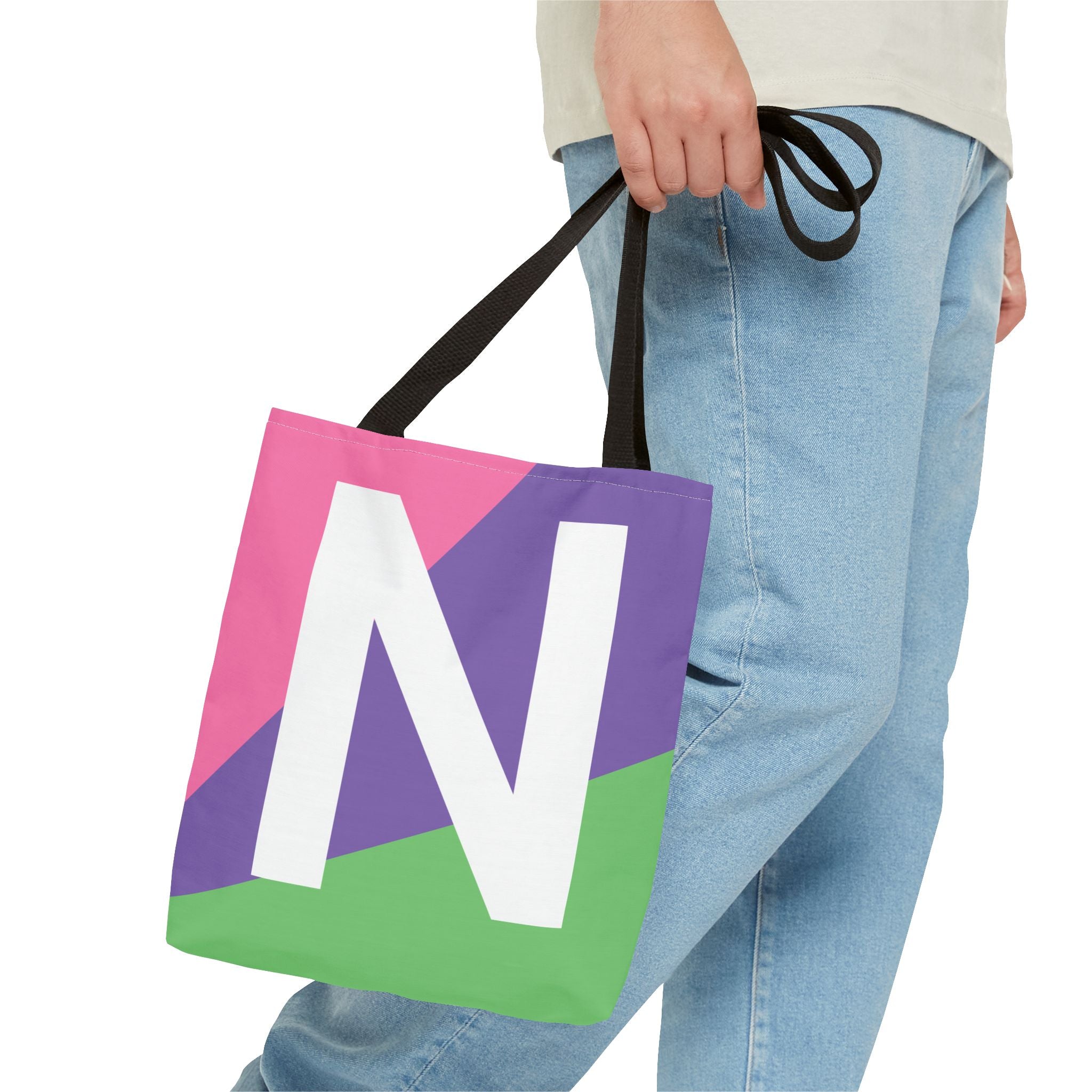 Monogram 'N' Colorblock Tote Bag — Personalized Initial N Shoulder Tote