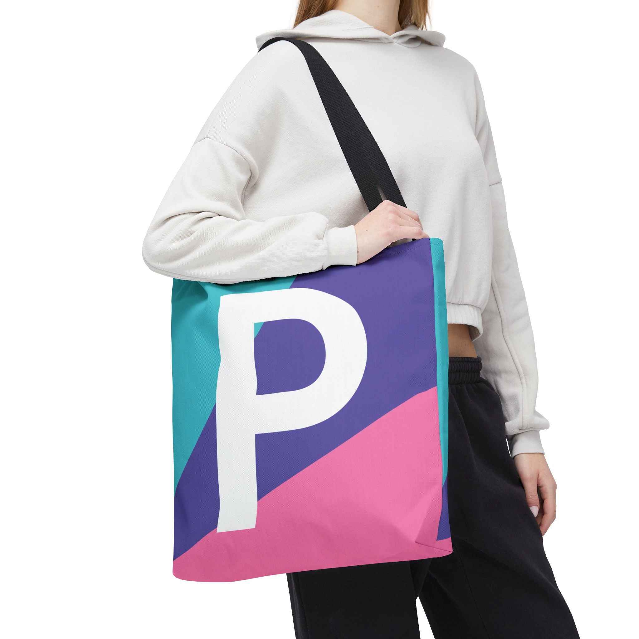 Monogram 'P' Colorblock Tote Bag — Personalized Initial P Shoulder Tote