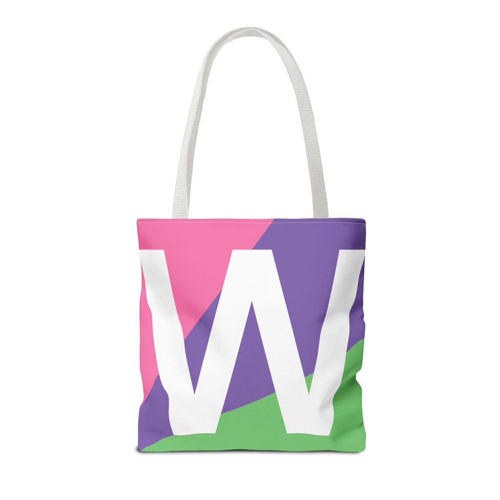 Monogram 'W' Colorblock Tote Bag — Personalized Initial W Shoulder Tote