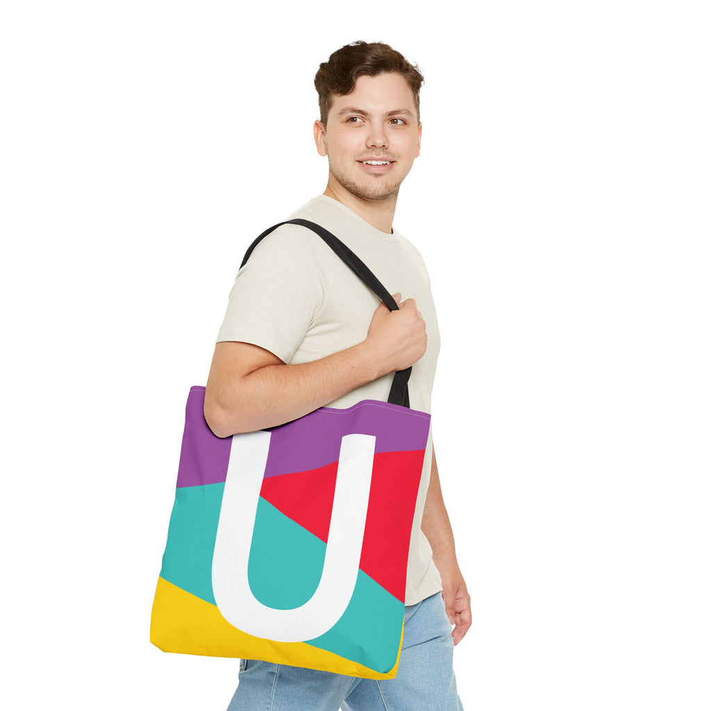 Monogram 'U' Colorblock Tote Bag — Personalized Initial U Shoulder Tote