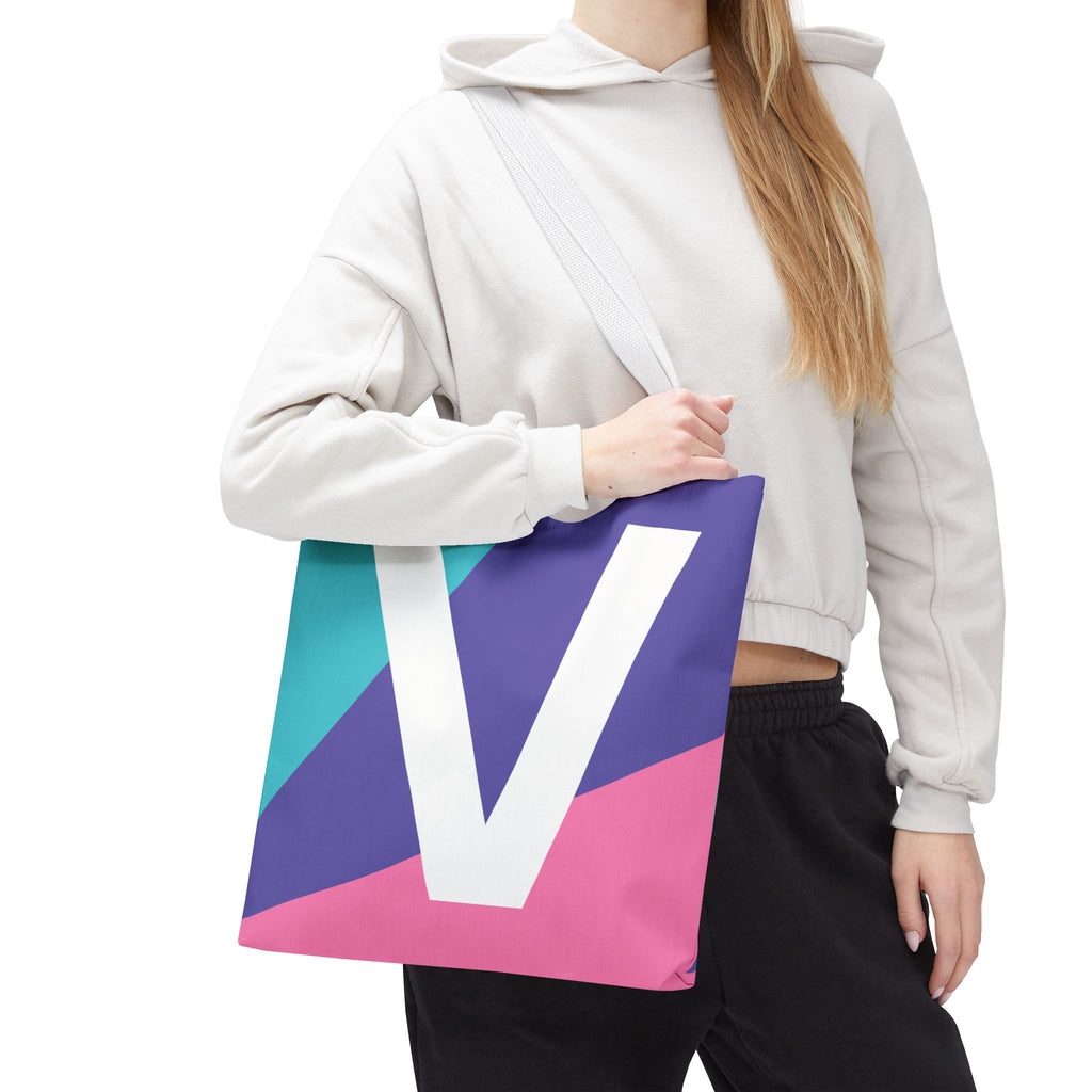Monogram 'V' Colorblock Tote Bag — Personalized Initial V Shoulder Tote