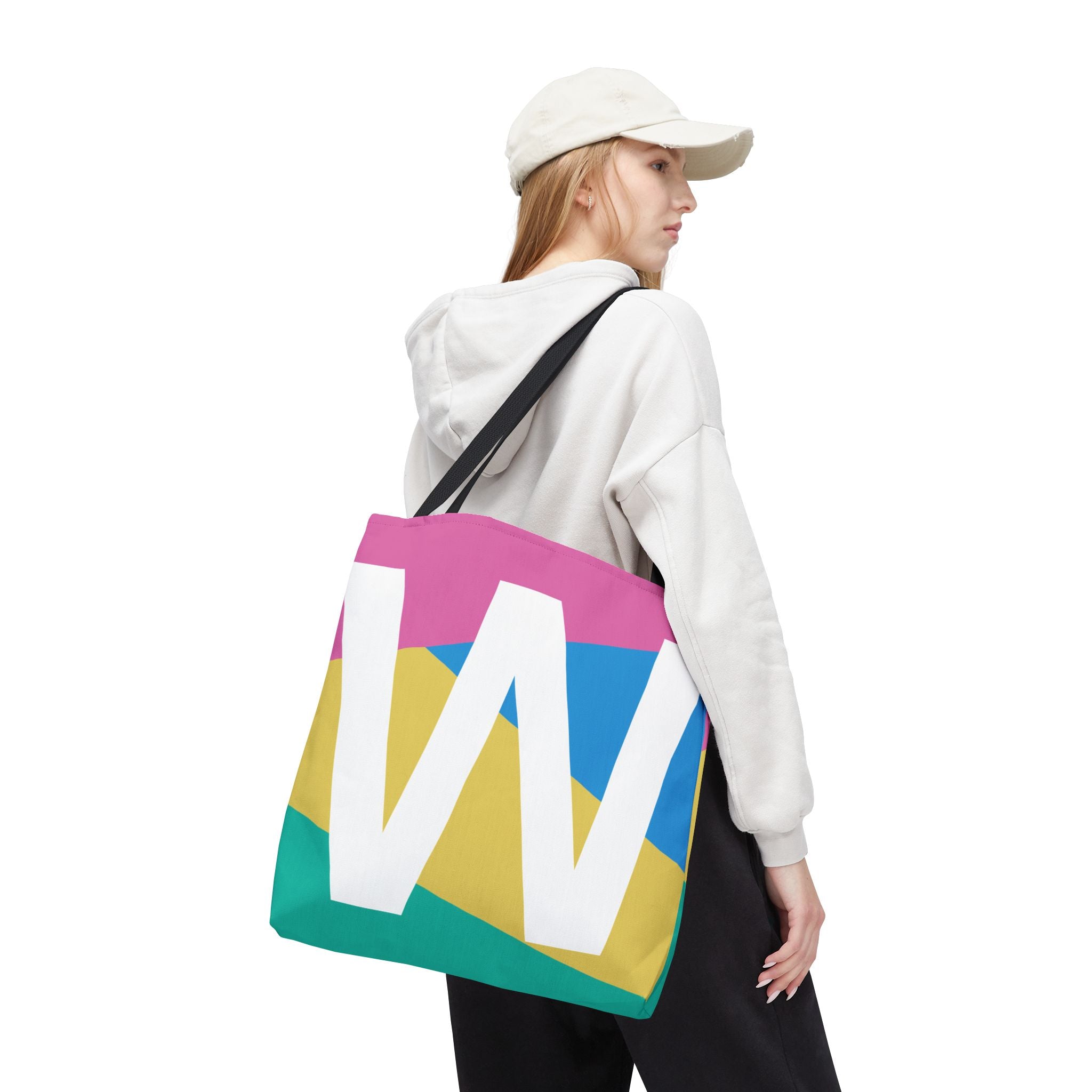 Monogram 'W' Colorblock Tote Bag — Personalized Initial W Shoulder Tote