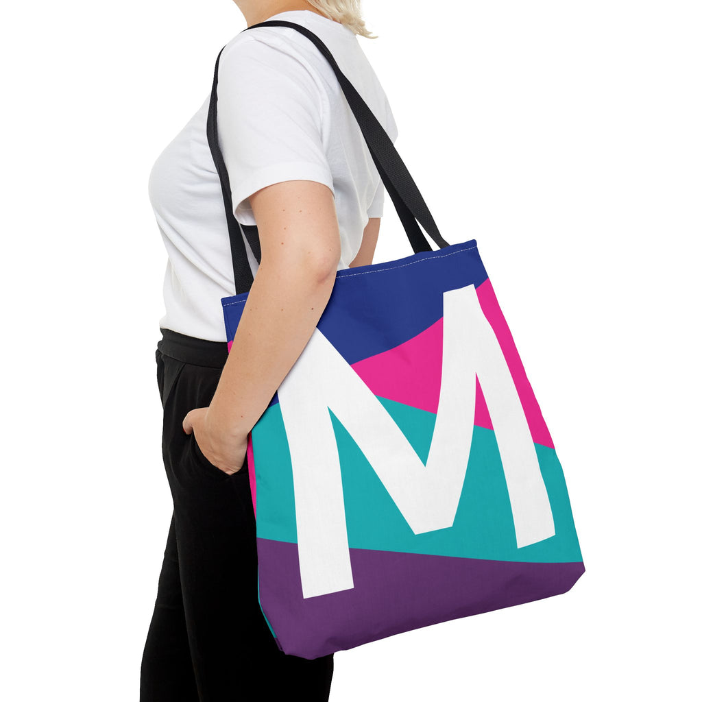 Monogram 'M' Colorblock Tote Bag — Personalized Initial L Shoulder Tote