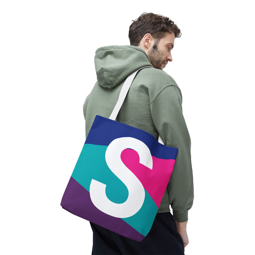 Monogram 'S' Colorblock Tote Bag — Personalized Initial S Shoulder Tote