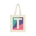 Initial T Colorblock Canvas Tote Bag — Monogram Letter T Reusable Grocery Tote