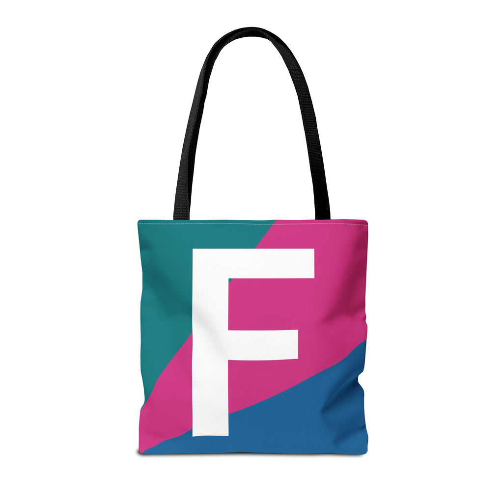 Monogram 'F' Colorblock Tote Bag — Personalized Initial F Shoulder Tote