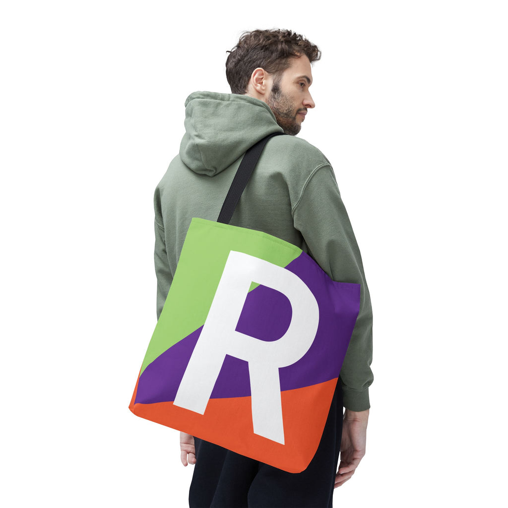 Monogram 'R' Colorblock Tote Bag — Personalized Initial R Shoulder Tote