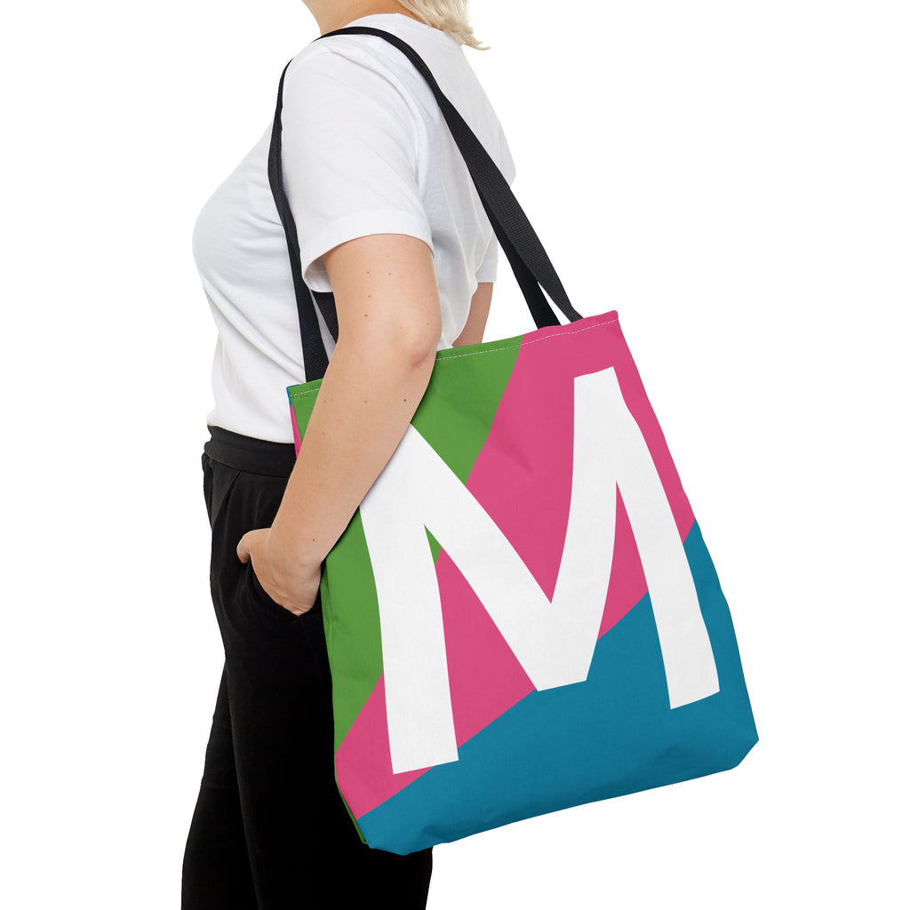 Monogram 'M' Colorblock Tote Bag — Personalized Initial M Shoulder Tote