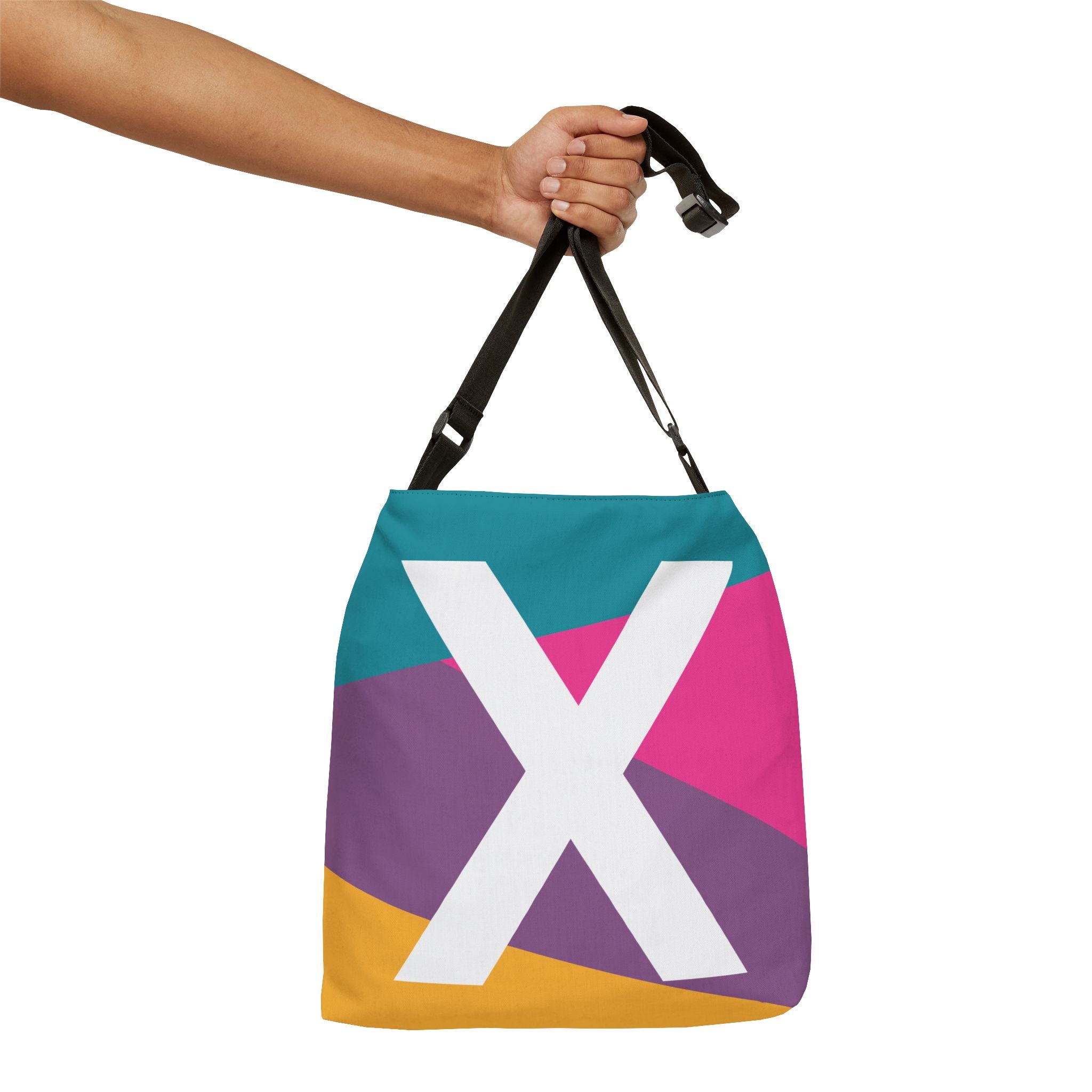 Initial Letter 'X' Colorblock Adjustable Tote Bag — Monogram Alphabet Shoulder Bag