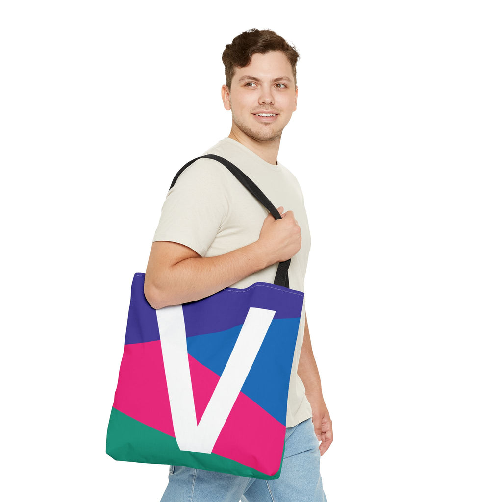 Monogram 'V' Colorblock Tote Bag — Personalized Initial V Shoulder Tote
