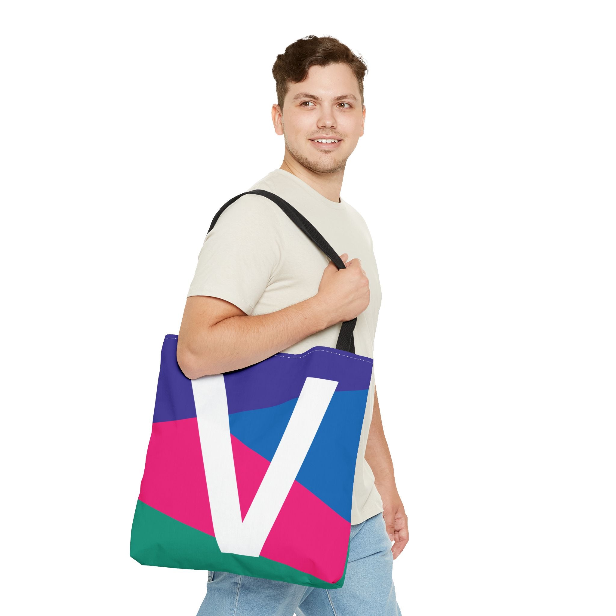 Monogram 'V' Colorblock Tote Bag — Personalized Initial V Shoulder Tote