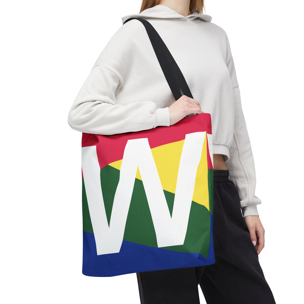Monogram 'W' Colorblock Tote Bag — Personalized Initial W Shoulder Tote