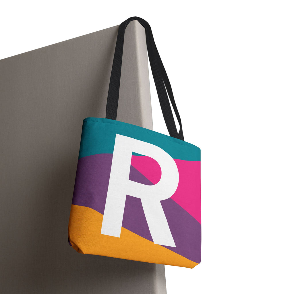 Monogram 'R' Colorblock Tote Bag — Personalized Initial R Shoulder Tote