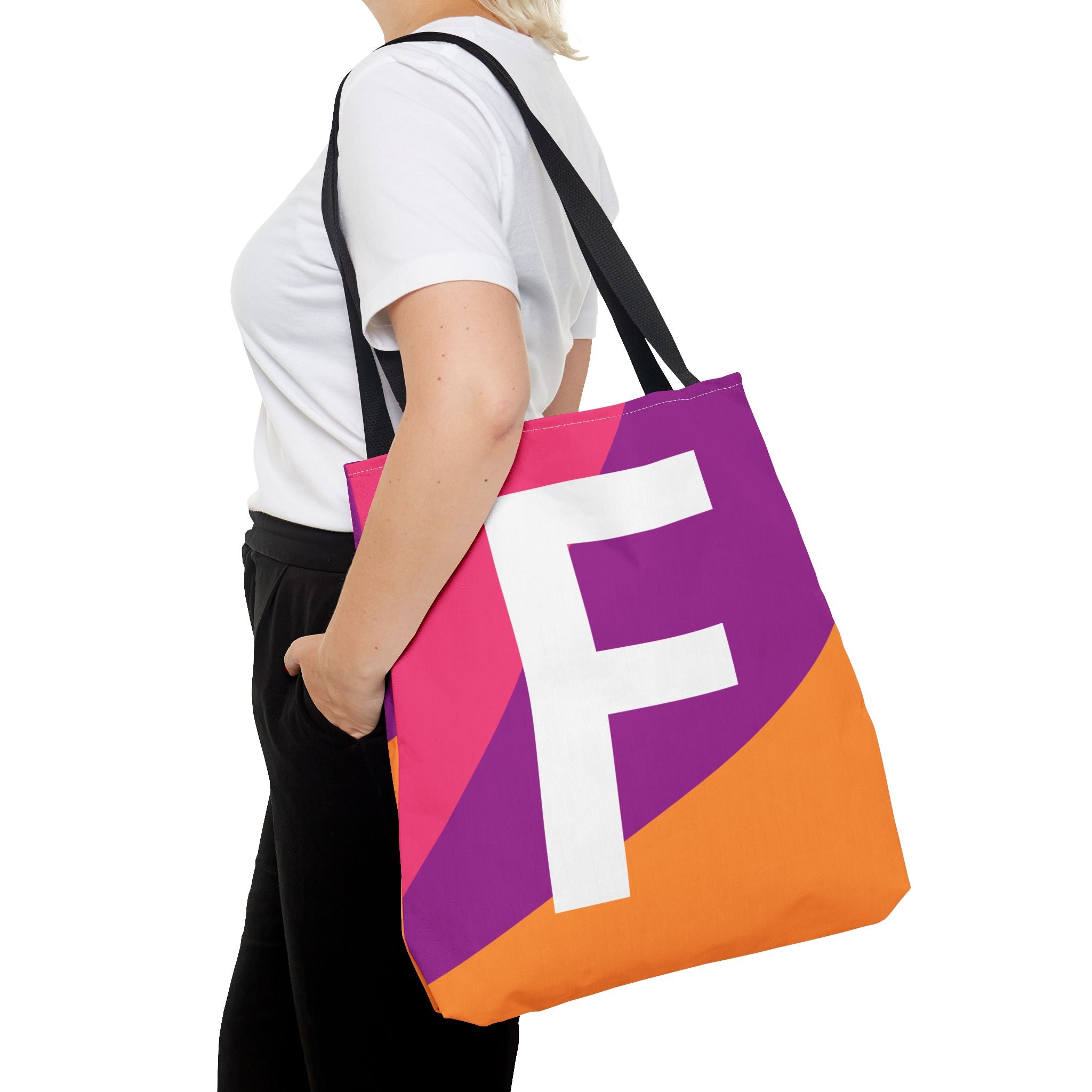 Monogram 'F' Colorblock Tote Bag — Personalized Initial F Shoulder Tote