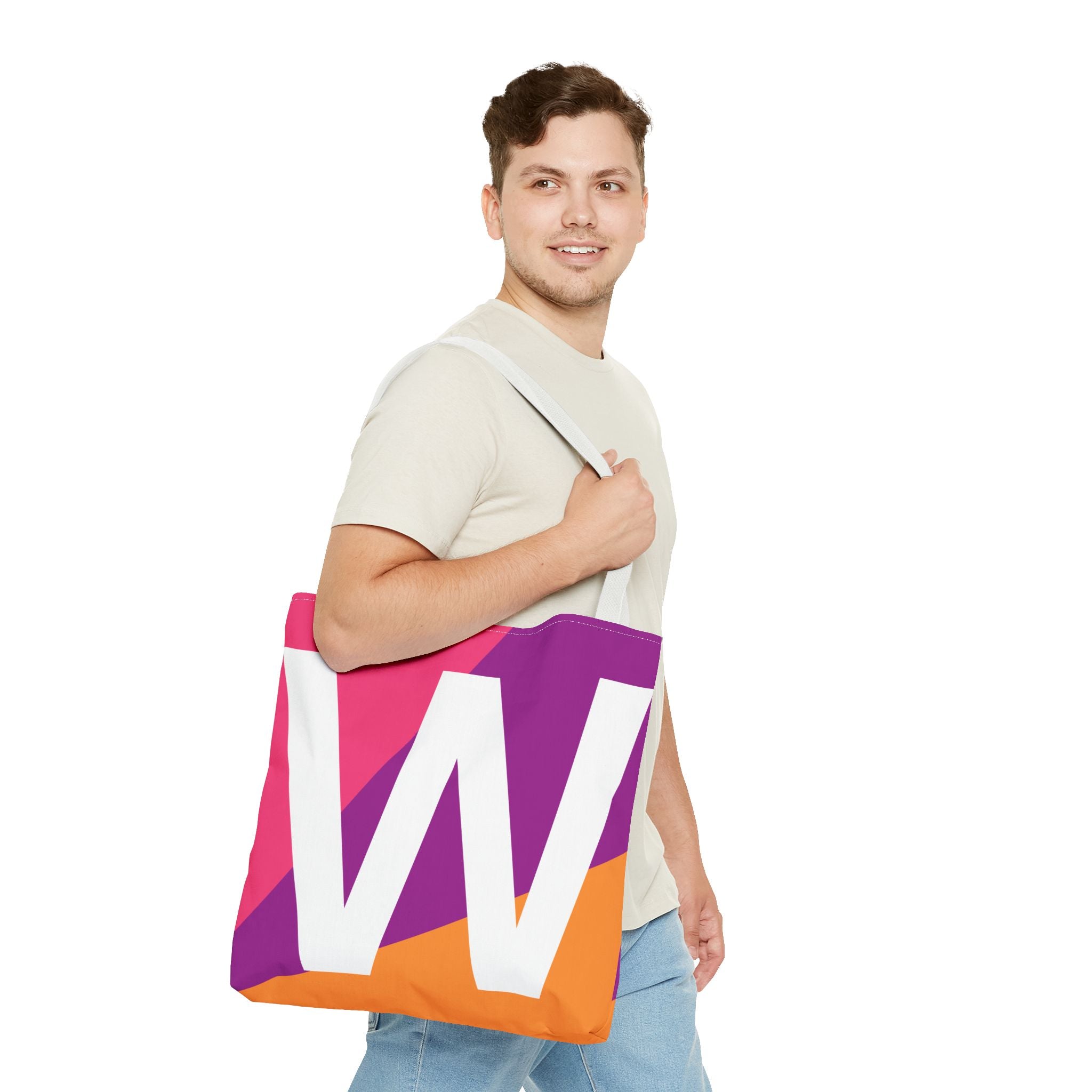 Monogram 'W' Colorblock Tote Bag — Personalized Initial W Shoulder Tote