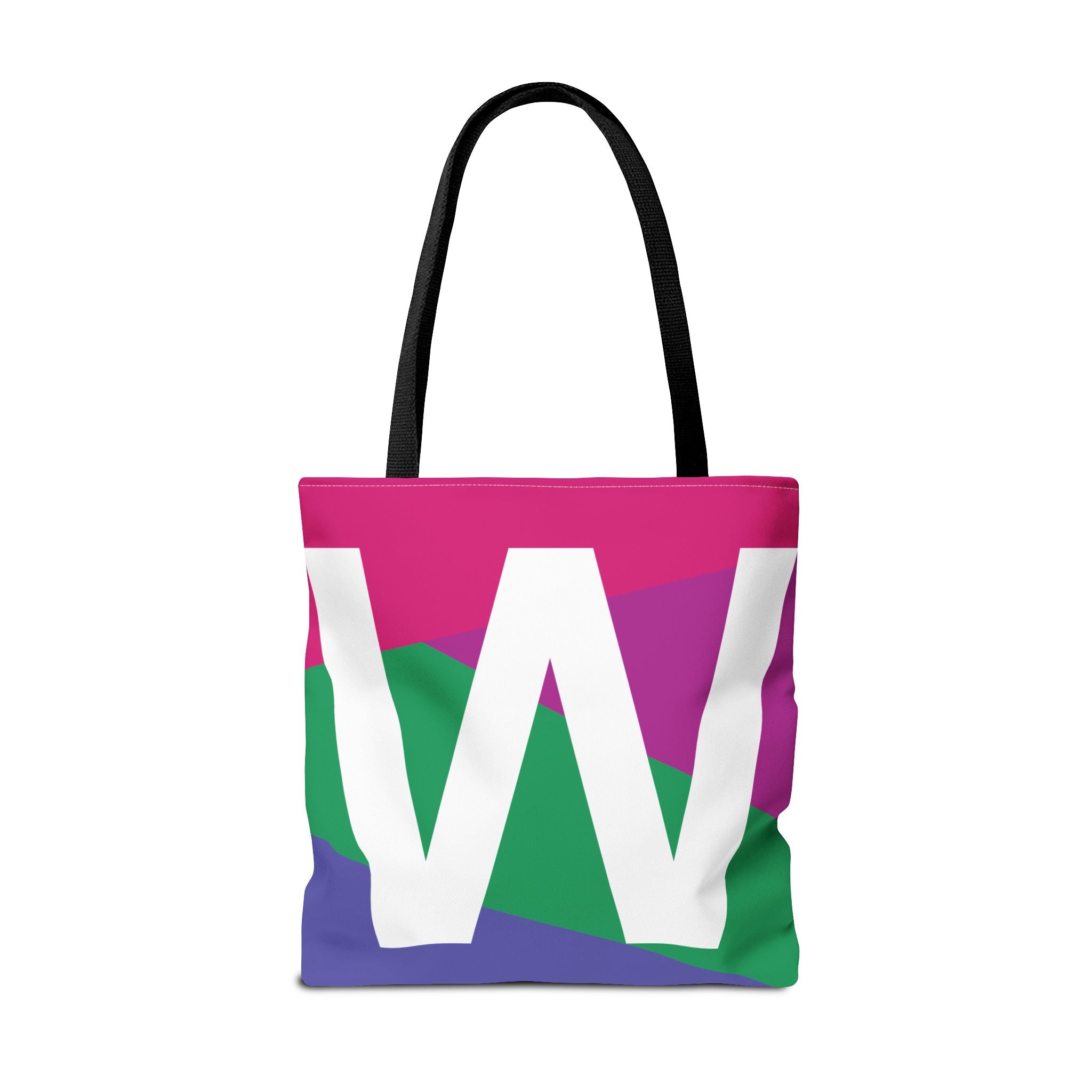 Monogram 'W' Colorblock Tote Bag — Personalized Initial W Shoulder Tote