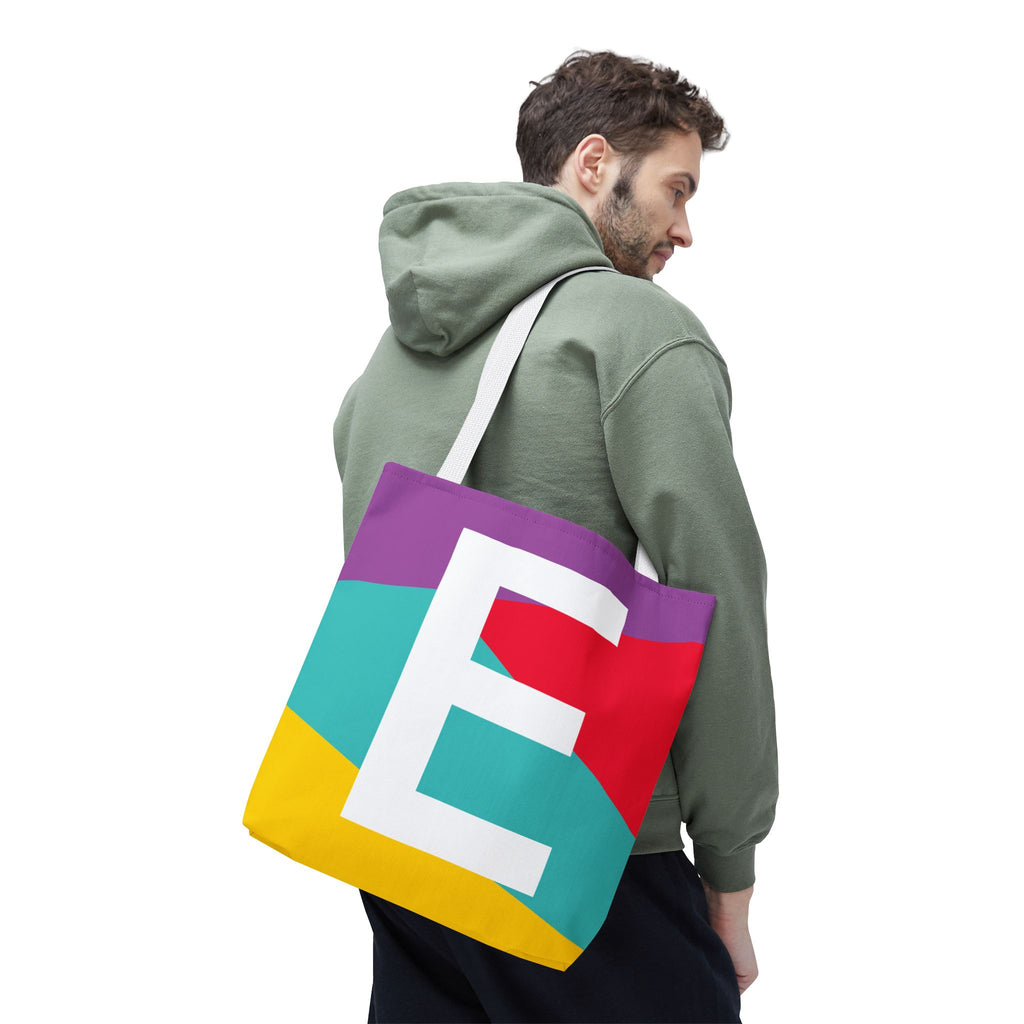 Monogram 'E' Colorblock Tote Bag — Personalized Initial E Shoulder Tote