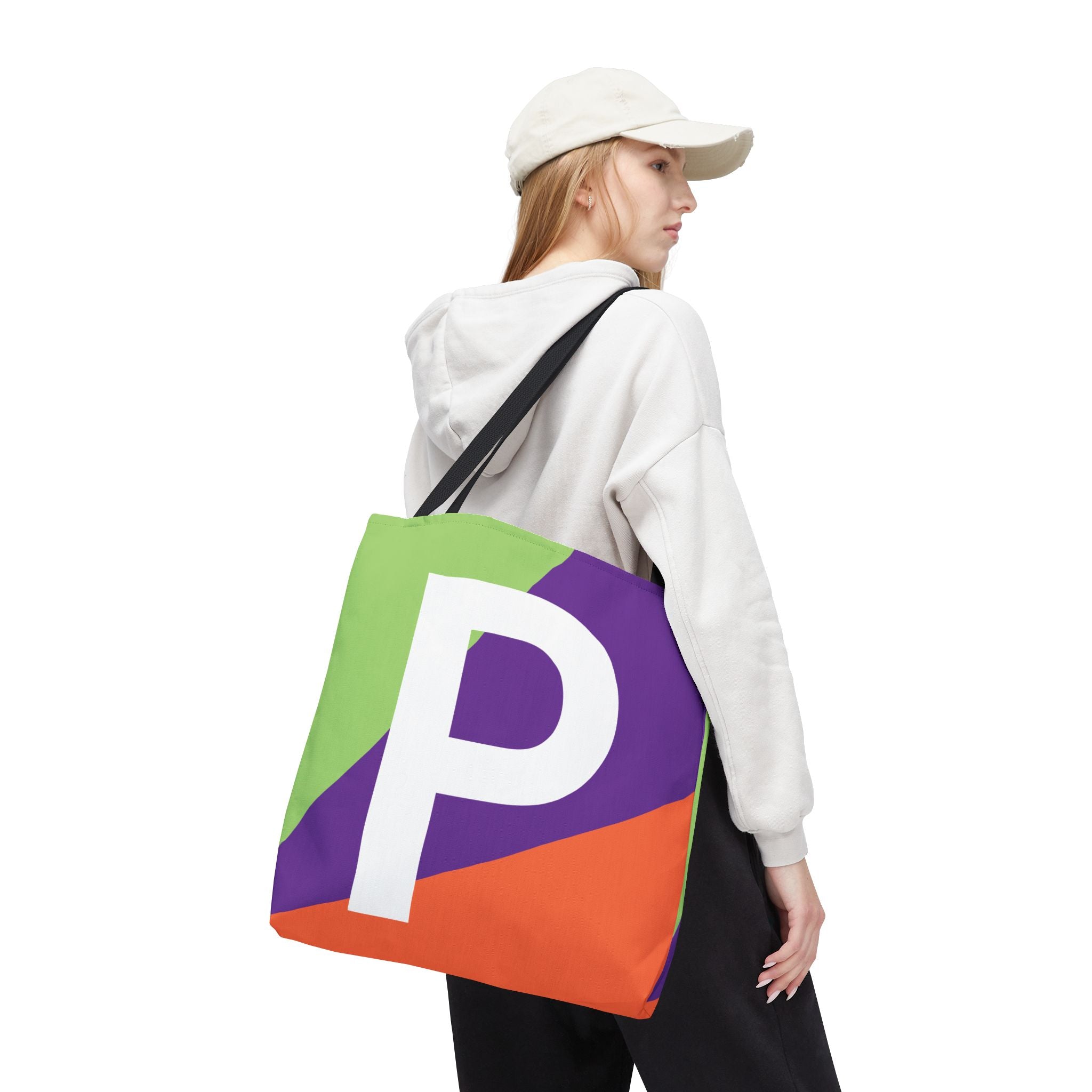 Monogram 'P' Colorblock Tote Bag — Personalized Initial P Shoulder Tote