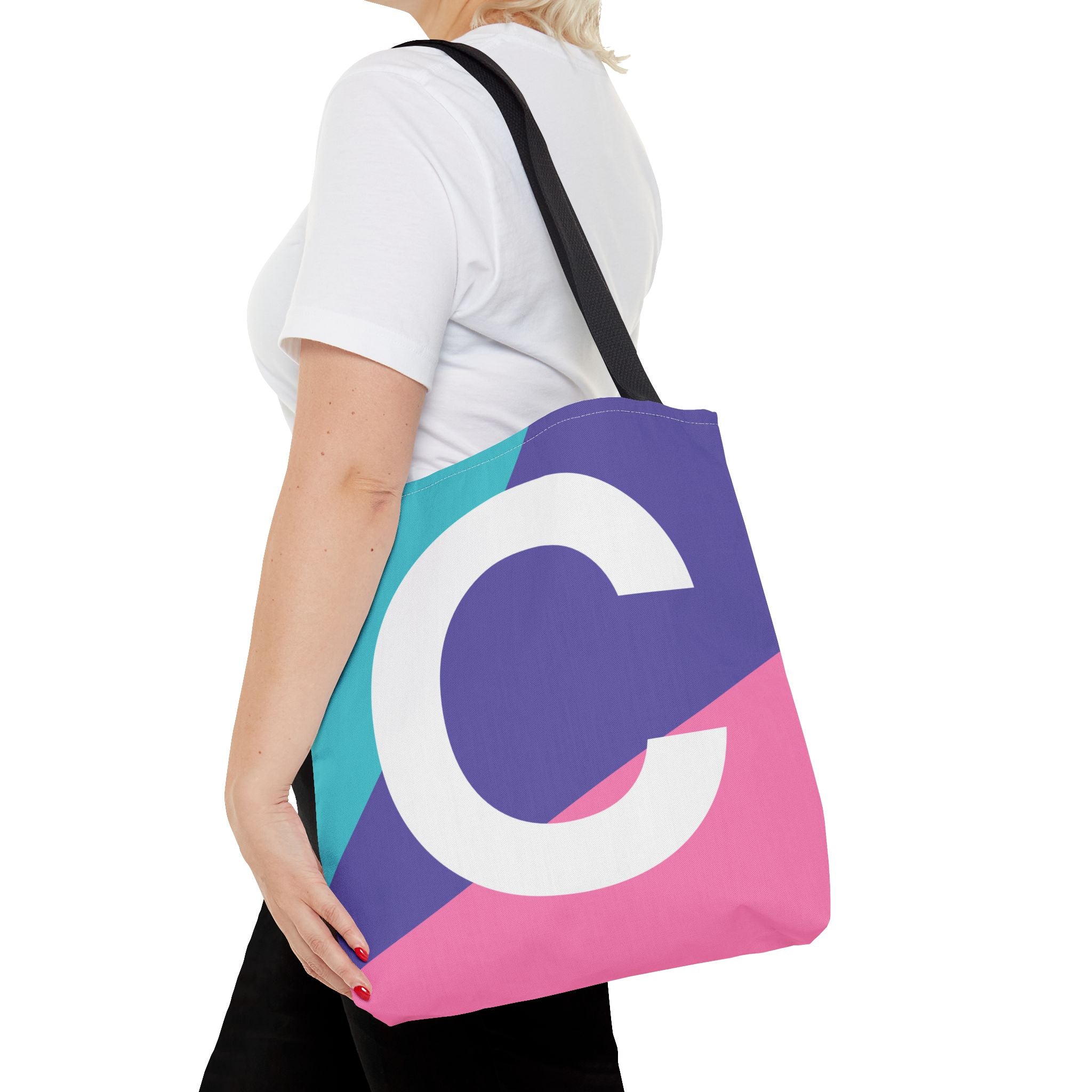 Monogram 'C' Colorblock Tote Bag — Personalized Initial C Shoulder Tote