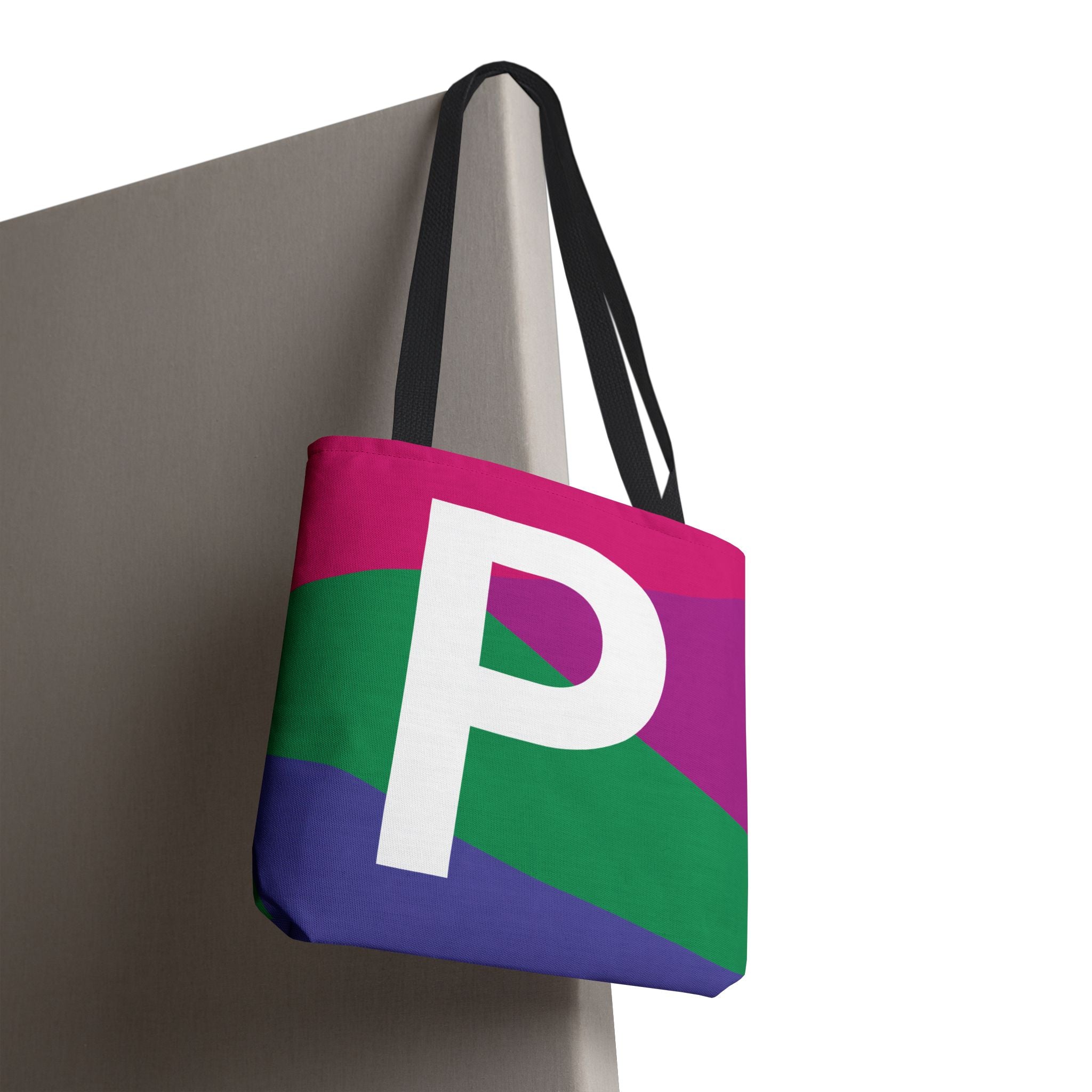 Monogram 'P' Colorblock Tote Bag — Personalized Initial P Shoulder Tote