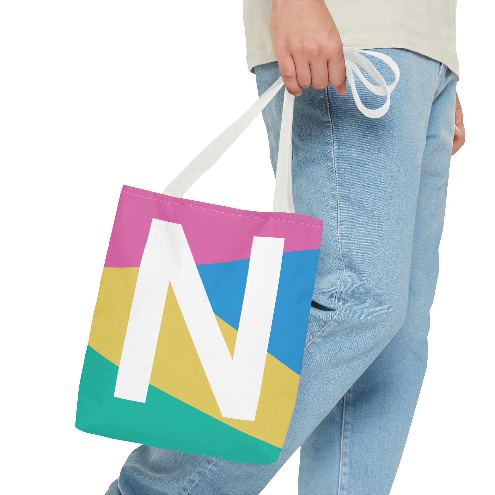 Monogram 'N' Colorblock Tote Bag — Personalized Initial N Shoulder Tote