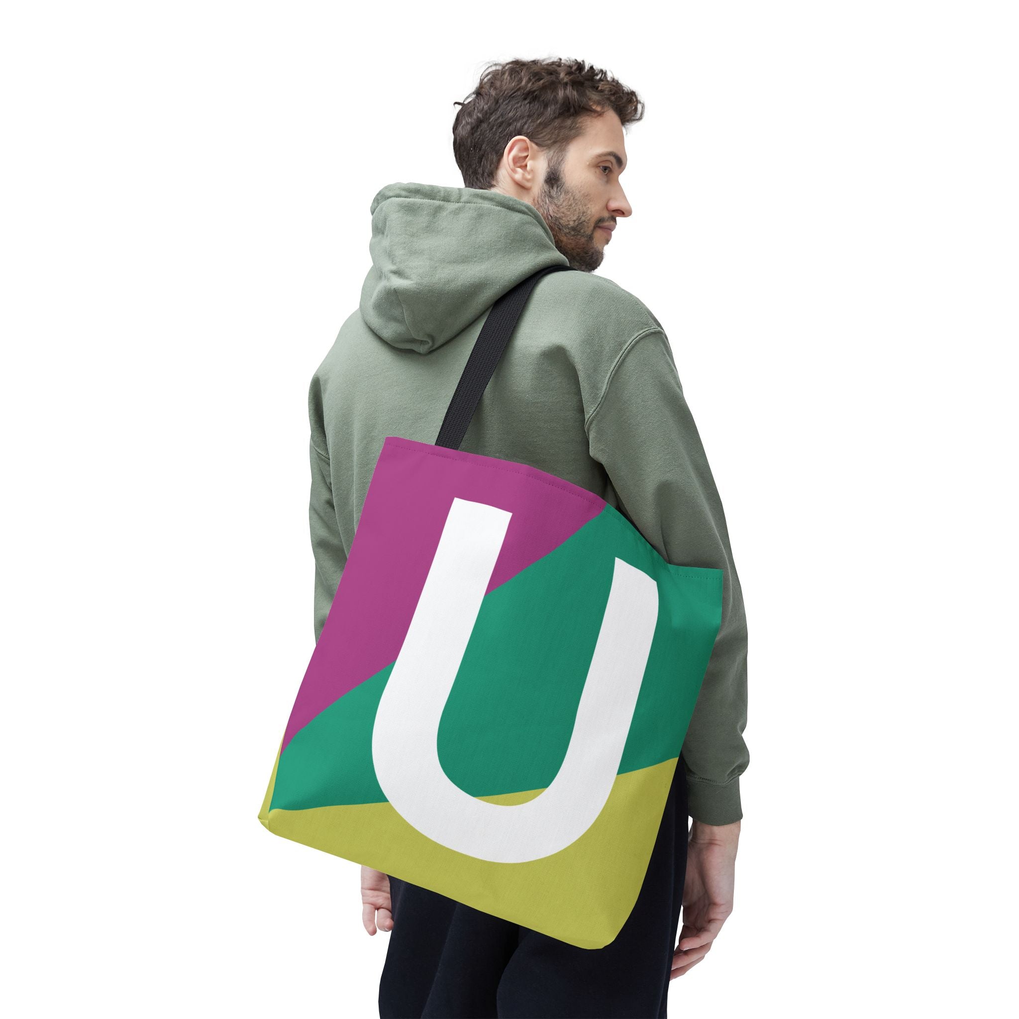 Monogram 'U' Colorblock Tote Bag — Personalized Initial U Shoulder Tote