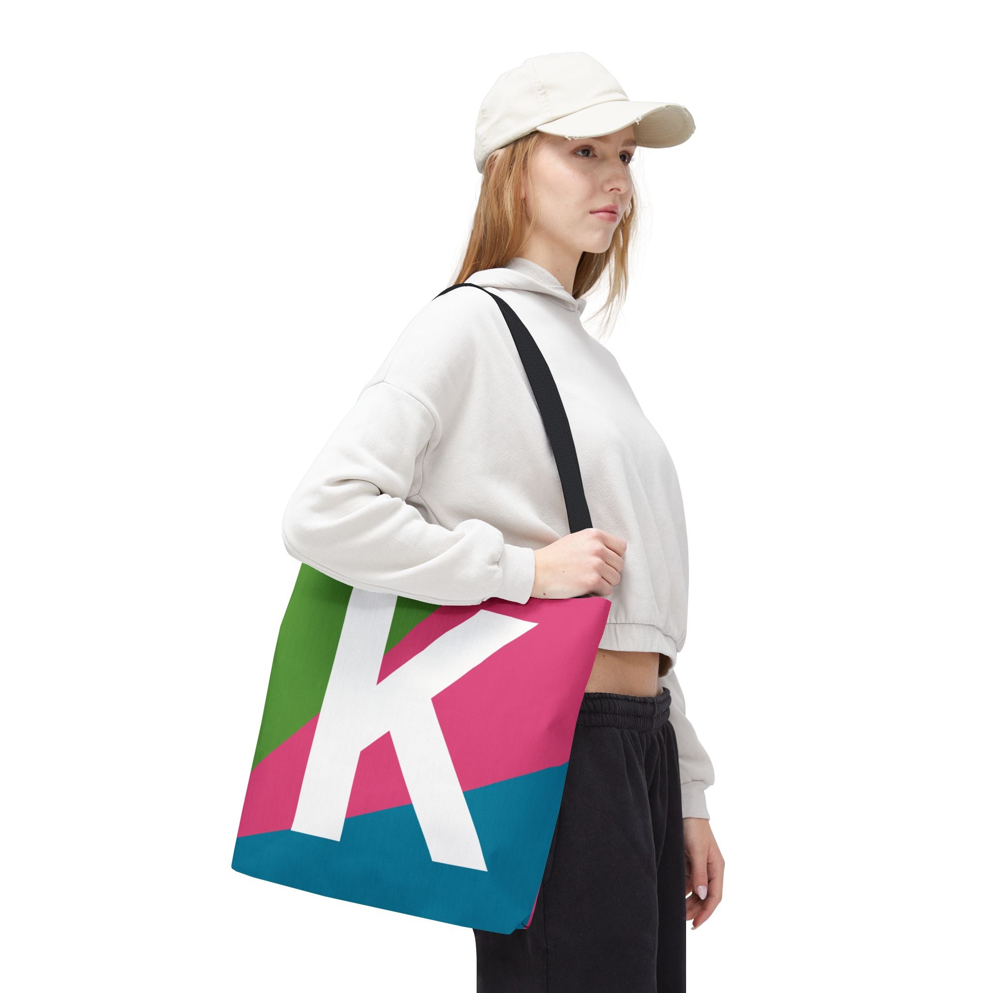Monogram 'K' Colorblock Tote Bag — Personalized Initial K Shoulder Tote
