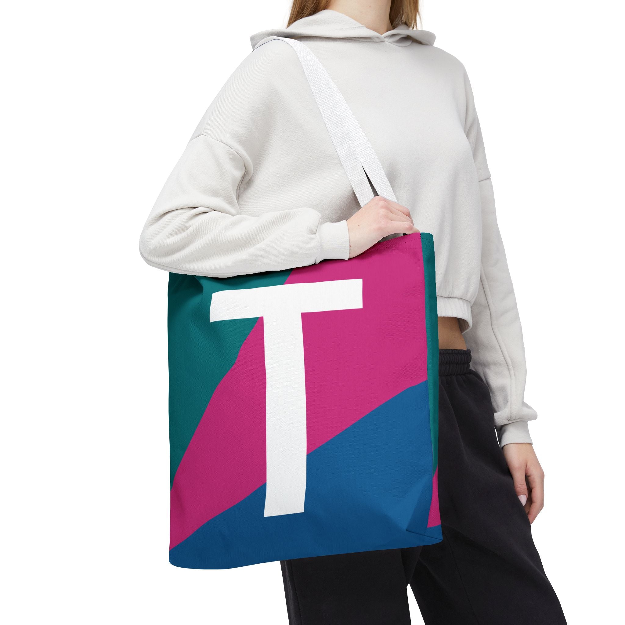 Monogram 'T' Colorblock Tote Bag — Personalized Initial T Shoulder Tote