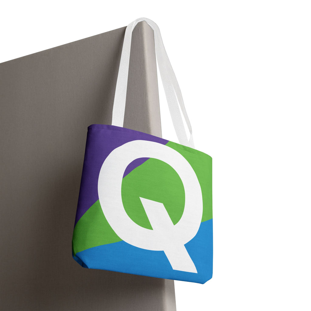 Monogram 'Q' Colorblock Tote Bag — Personalized Initial Q Shoulder Tote