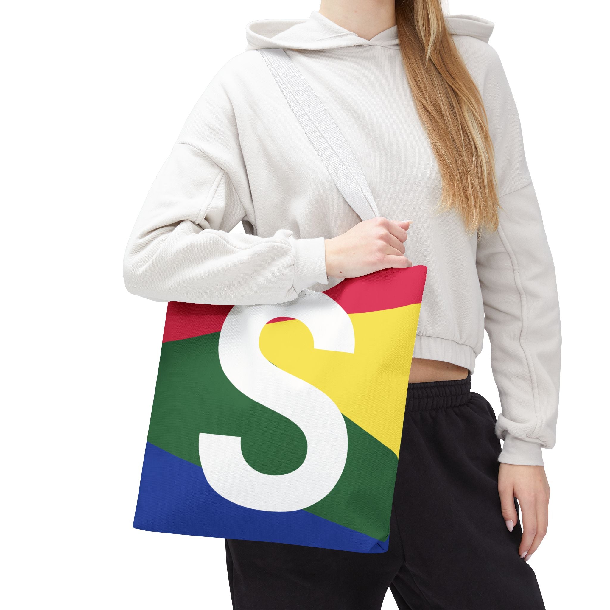 Monogram 'S' Colorblock Tote Bag — Personalized Initial S Shoulder Tote