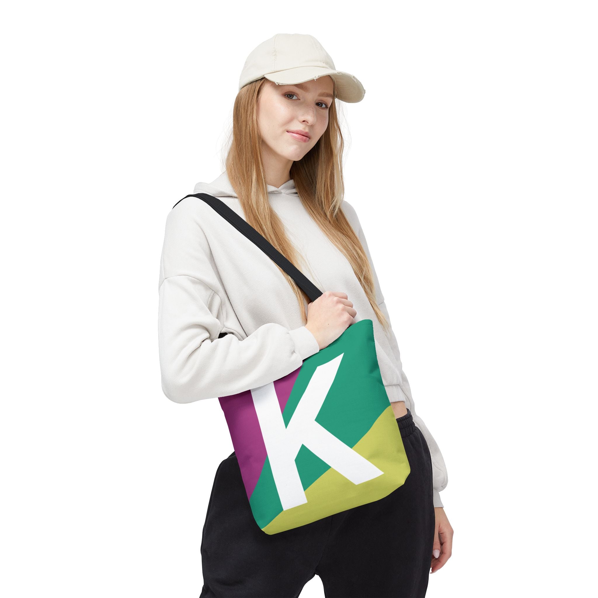 Monogram 'K' Colorblock Tote Bag — Personalized Initial K Shoulder Tote