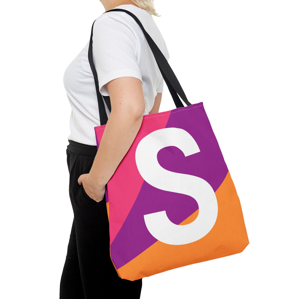 Monogram 'S' Colorblock Tote Bag — Personalized Initial S Shoulder Tote