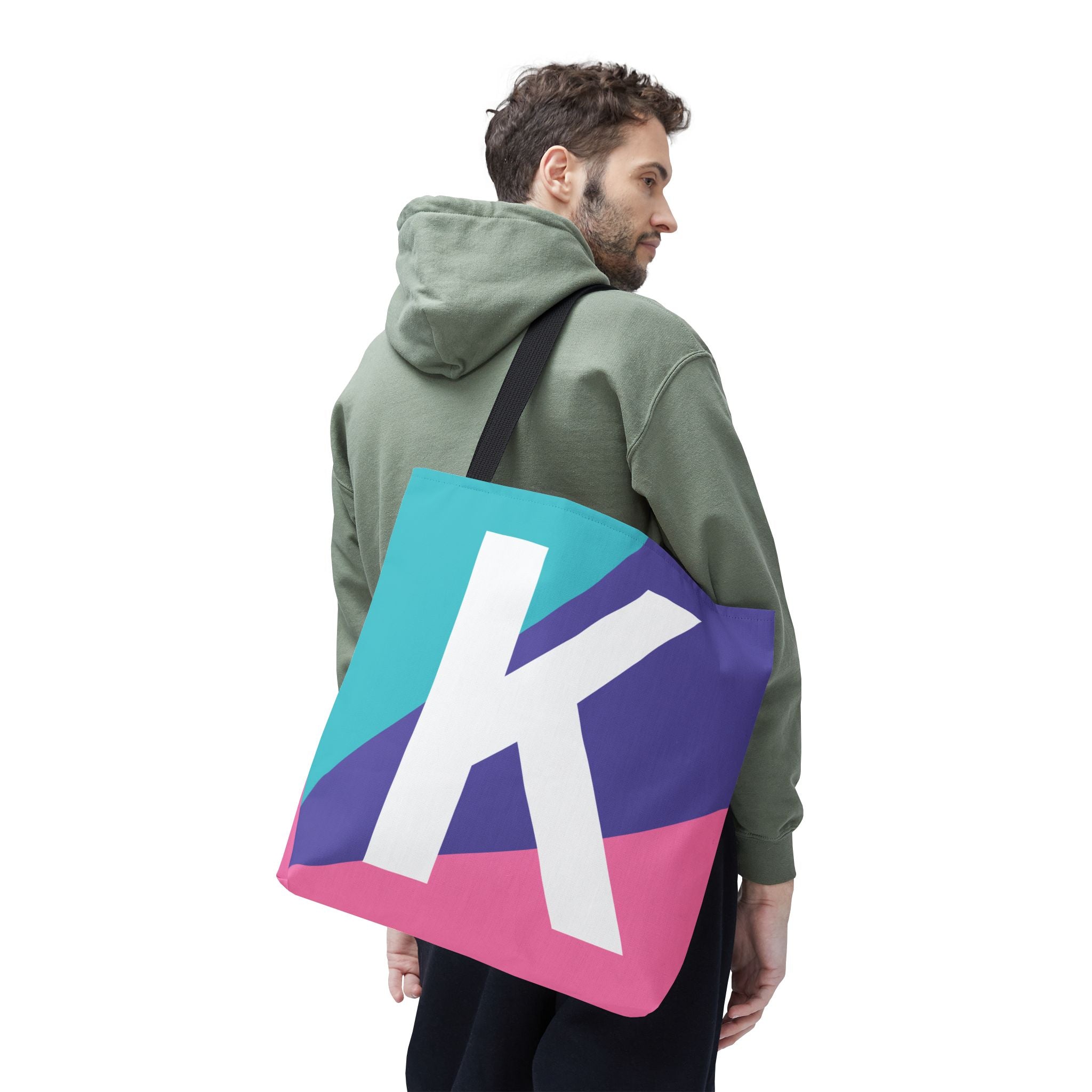Monogram 'K' Colorblock Tote Bag — Personalized Initial K Shoulder Tote