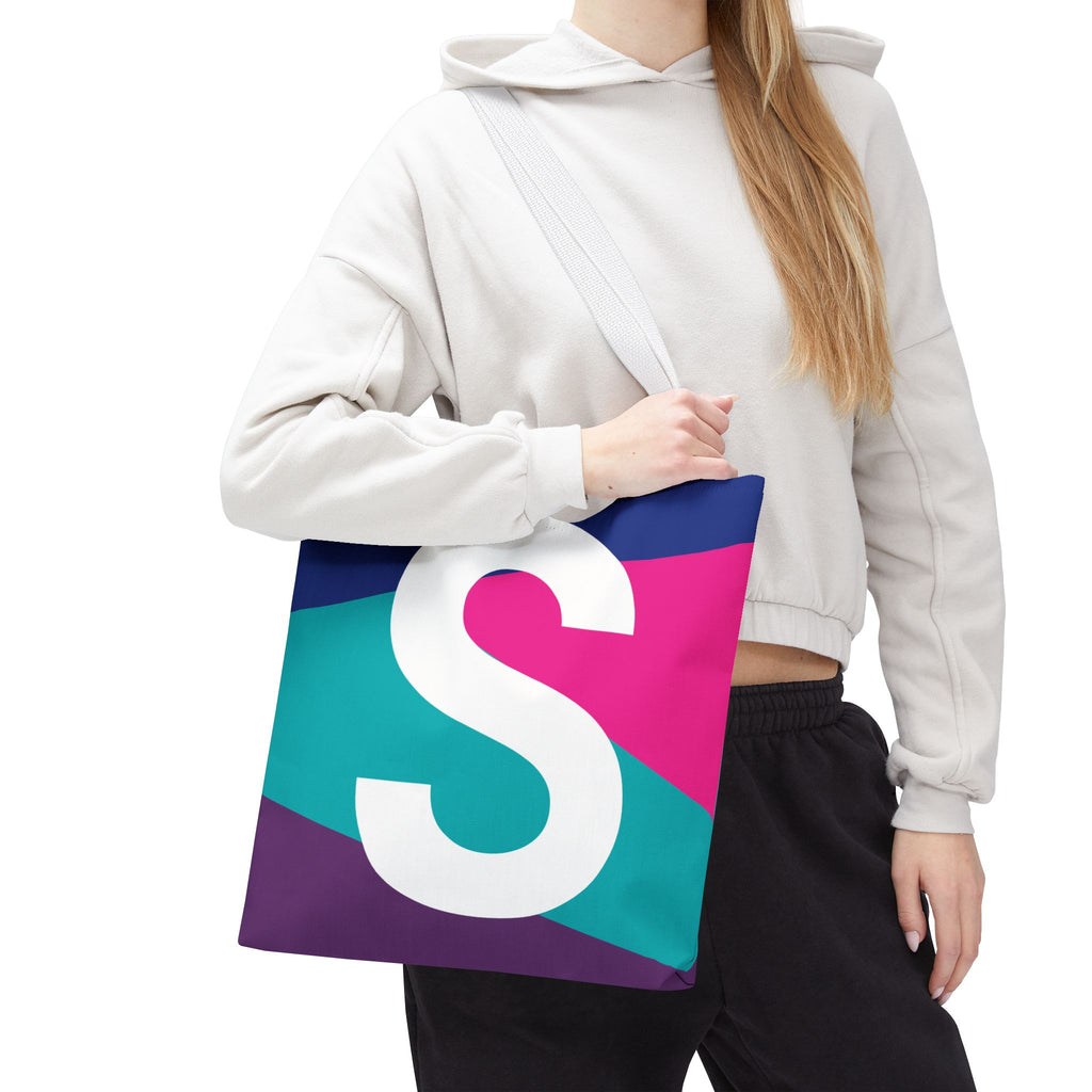 Monogram 'S' Colorblock Tote Bag — Personalized Initial S Shoulder Tote