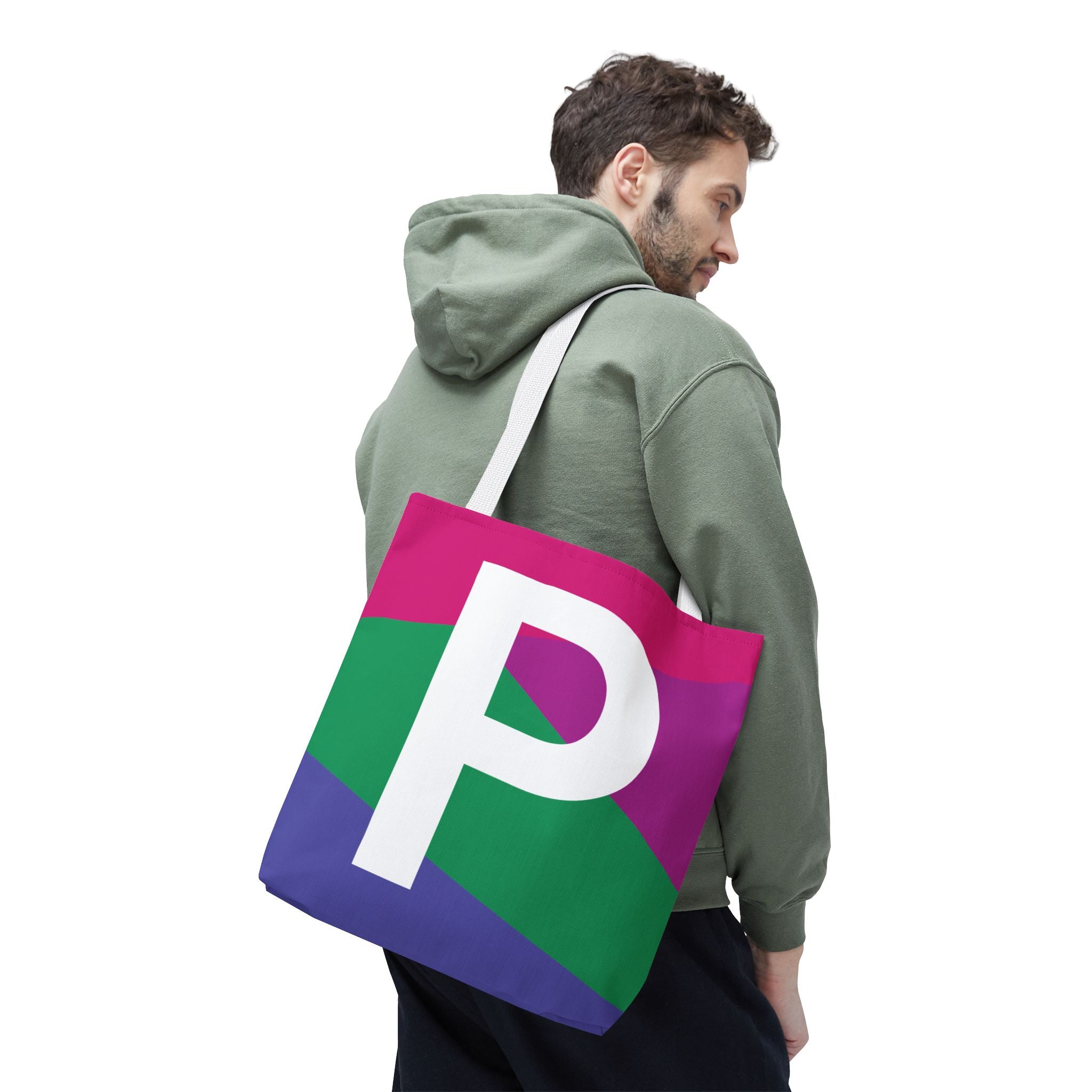 Monogram 'P' Colorblock Tote Bag — Personalized Initial P Shoulder Tote