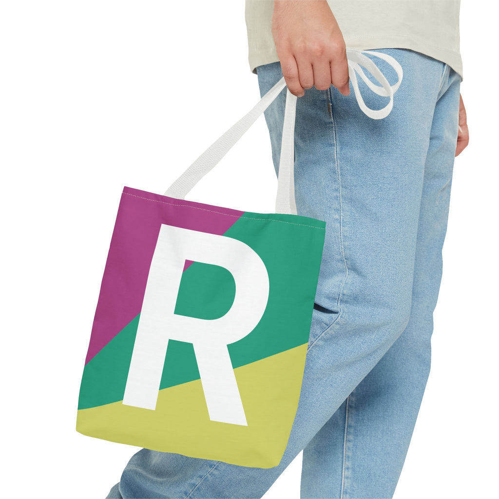 Monogram 'R' Colorblock Tote Bag — Personalized Initial R Shoulder Tote