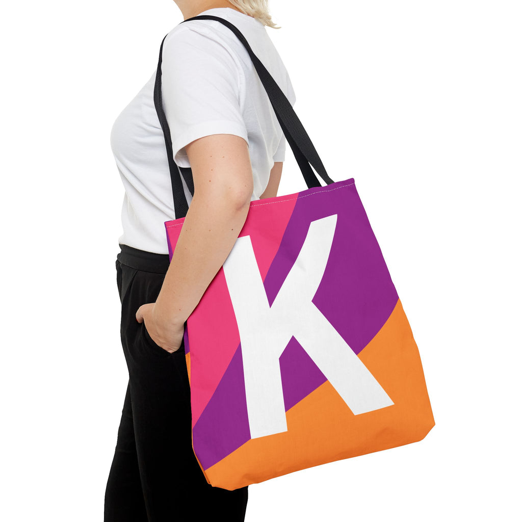 Monogram 'K' Colorblock Tote Bag — Personalized Initial K Shoulder Tote